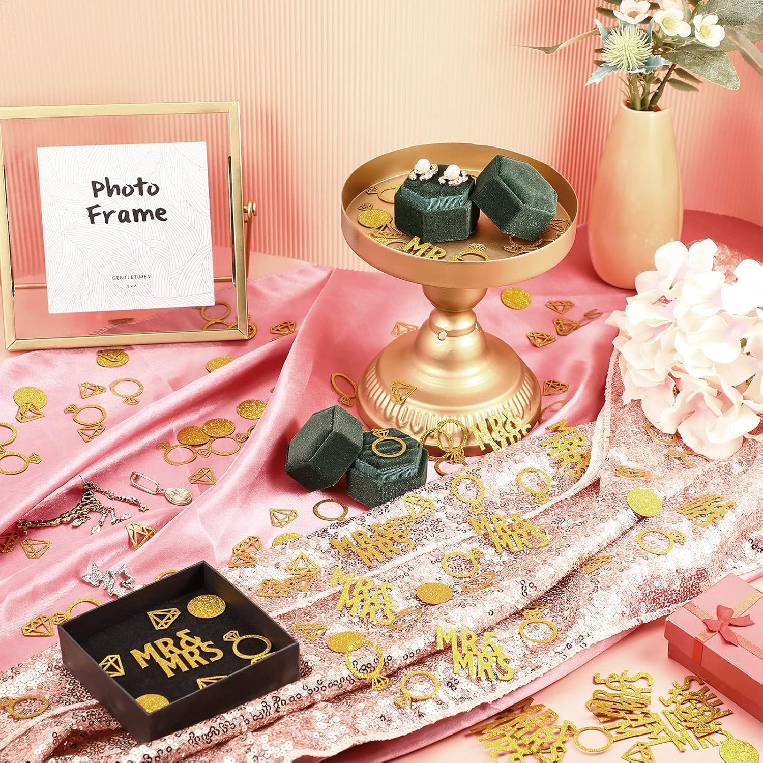 Wholesale 220 Pieces Gold Mr and Mrs Wedding Table Confetti Diamond Ring Circle Dots Glitter Supplier