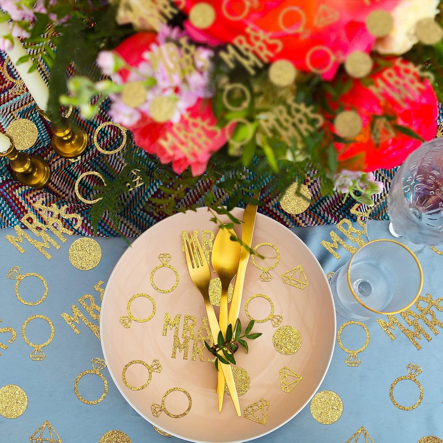 Wholesale 220 Pieces Gold Mr and Mrs Wedding Table Confetti Diamond Ring Circle Dots Glitter Supplier