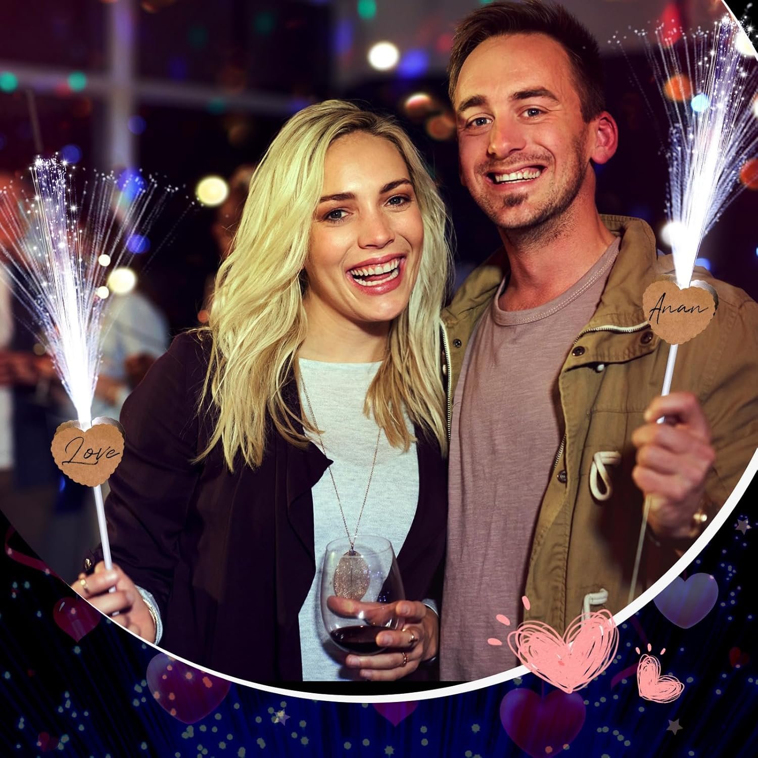 Wholesale 50 Pcs Heart Shape Fiber Optic LED Glow Wands 3 Light Modes Wedding Sparklers Party Supplies Dance Props Brown Supplier