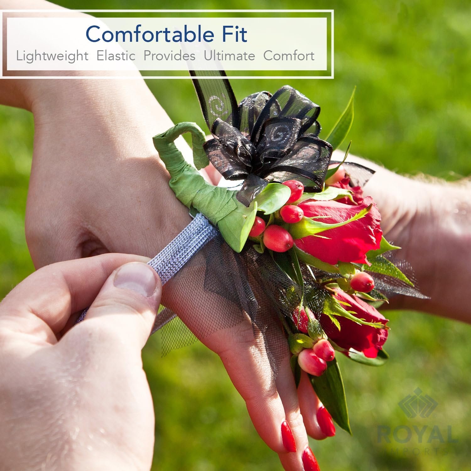 Wholesale Silver/White Corsage Wrist Bands Elastic Wristlets Wedding Prom Flowers Bulk Pack of 12 Supplier