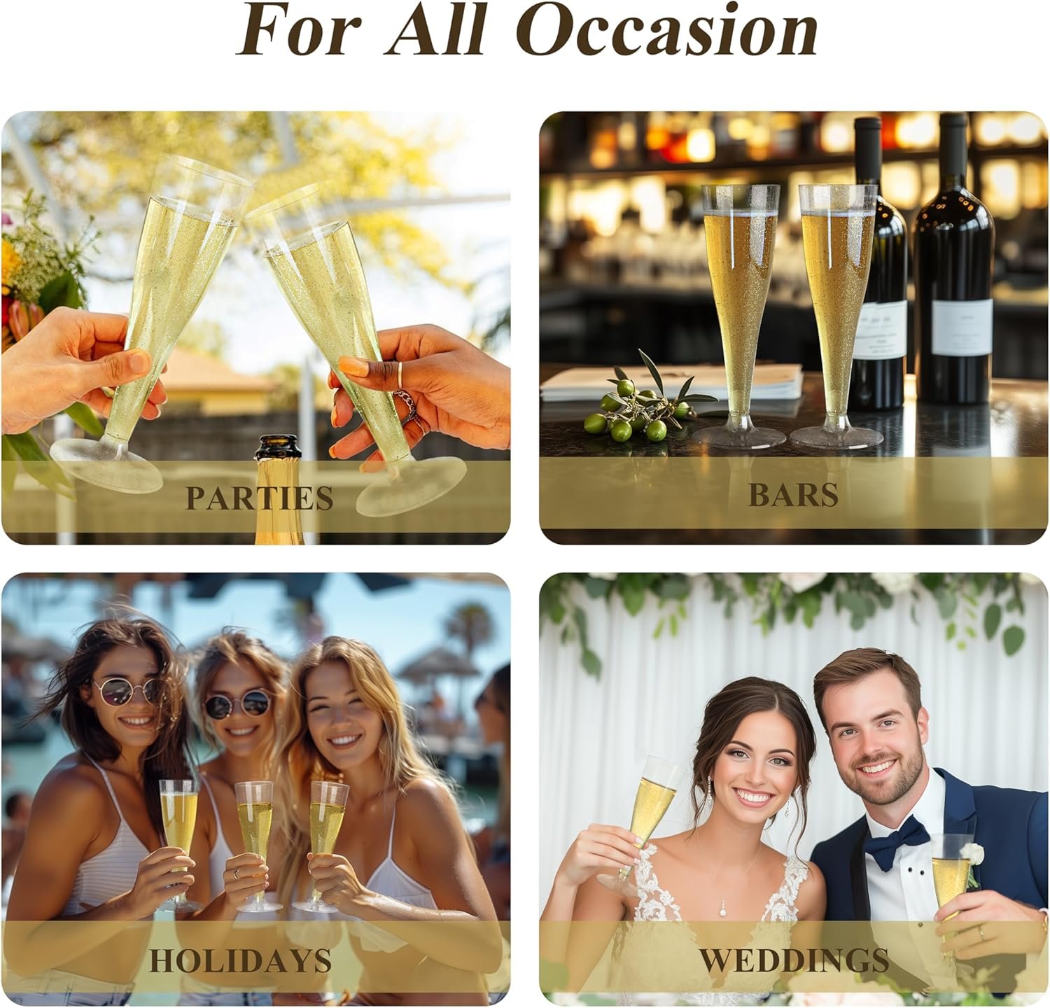 Wholesale 100 Pack 4.5 oz Silver Glitter Plastic Disposable Champagne Flutes Stemware for Party Mimosa Bar Wedding Anniversary Graduation Supplier Wholesale 100 Pack 4.5 oz Silver Glitter Plastic Disposable Champagne Flutes Stemware for Party Mimosa Bar Wedding Anniversary Graduation Supplier