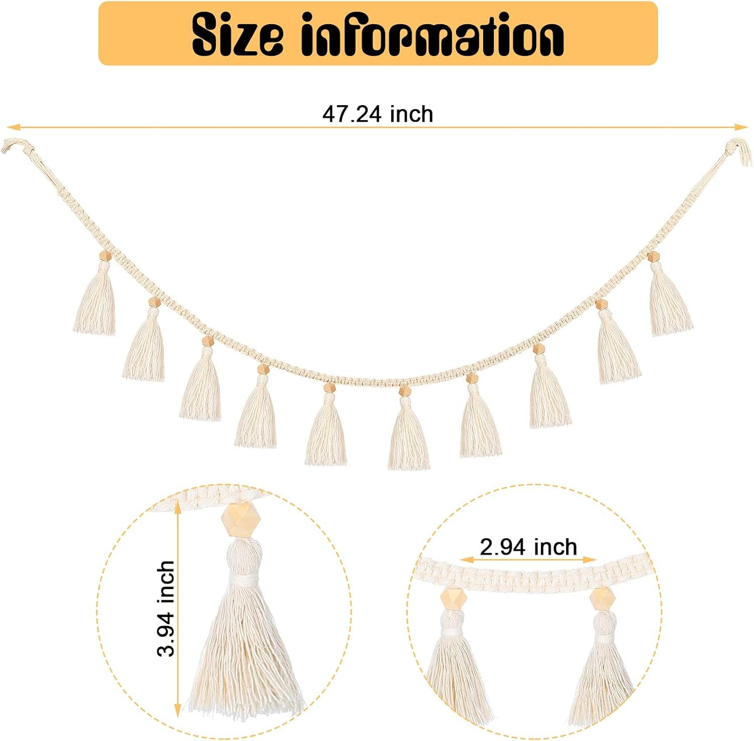 Wholesale Boho Macrame Tassel Hanging Garland Bunting for Classroom Nursery Bedroom Dorm Party Decor (4 Pieces 47.2 Inch) Supplier