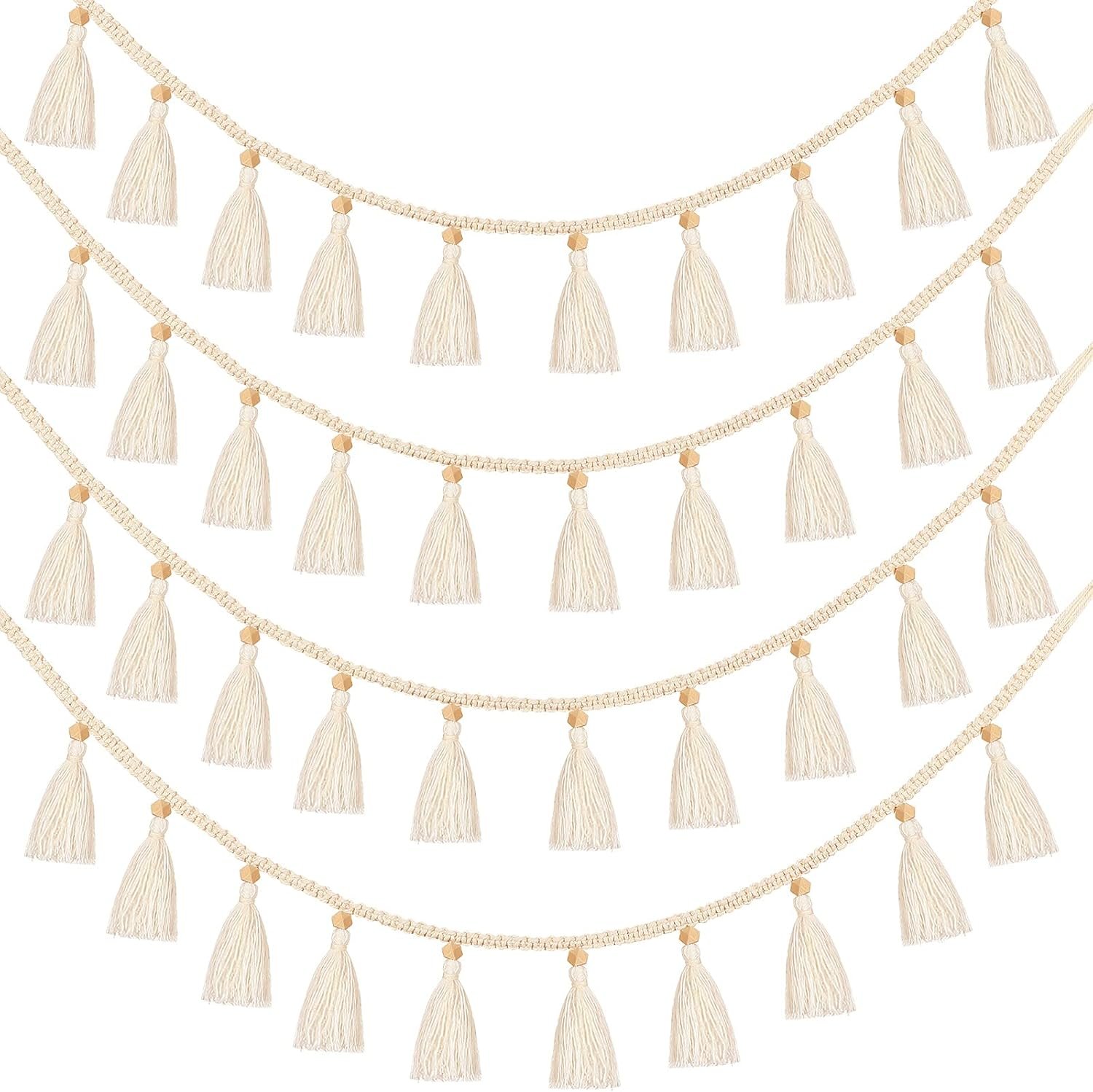 Tatuo Boho Macrame Tassel Garland for Classroom Decor Hanging Tassel Garland Bunting Boho Classroom Decor for Nursery Room Birthday Party Bedroom Dorm(4 Pieces,47.2 Inch)