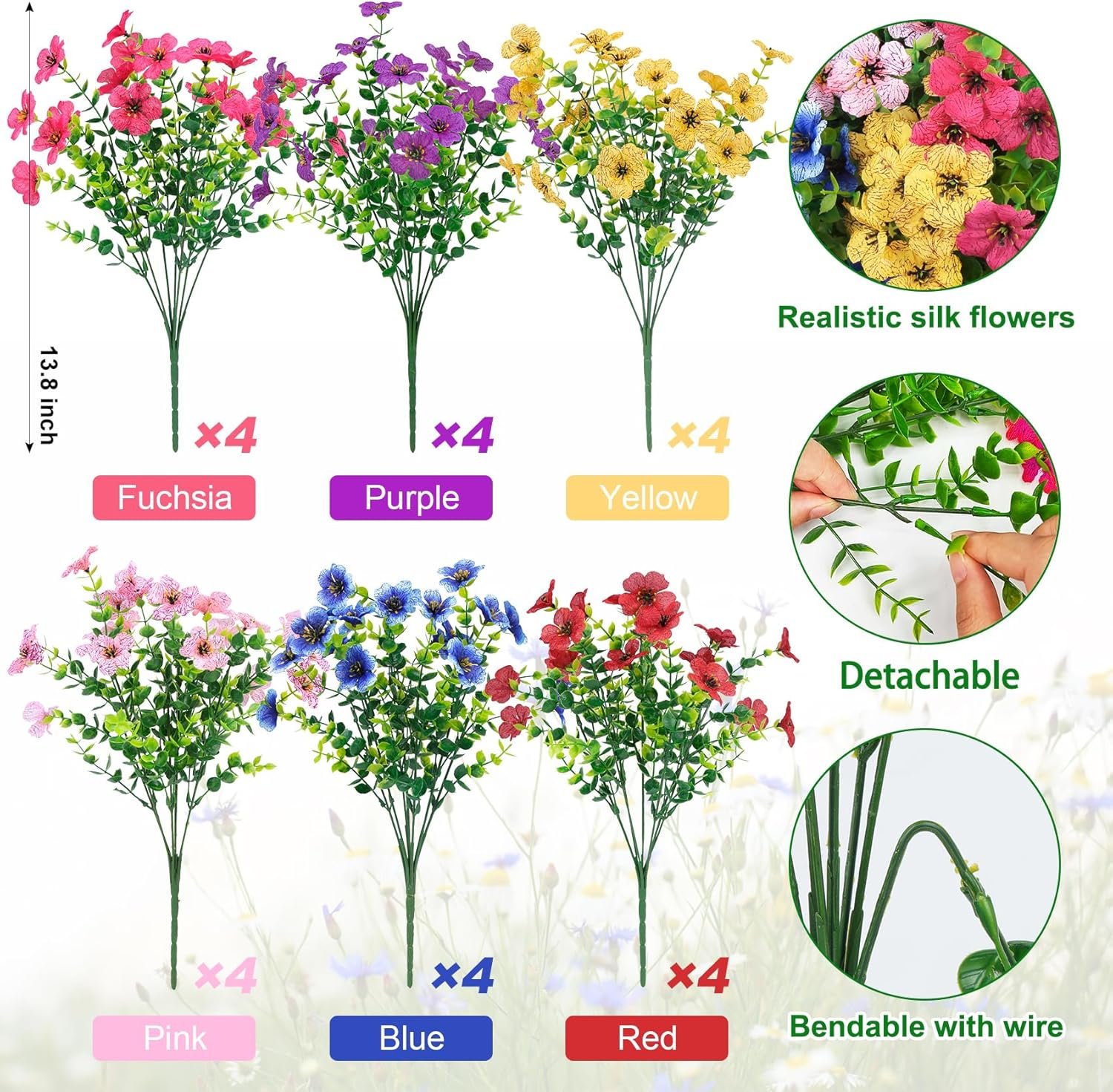 Wholesale 24 Bundles UV Resistant Artificial Flowers Fake Silk Outdoor Plants for Spring Summer Garden Porch Window Box Table Vase Home Decoration Mixed Supplier Wholesale 24 Bundles UV Resistant Artificial Flowers Fake Silk Outdoor Plants for Spring Summer Garden Porch Window Box Table Vase Home Decoration Mixed Supplier
