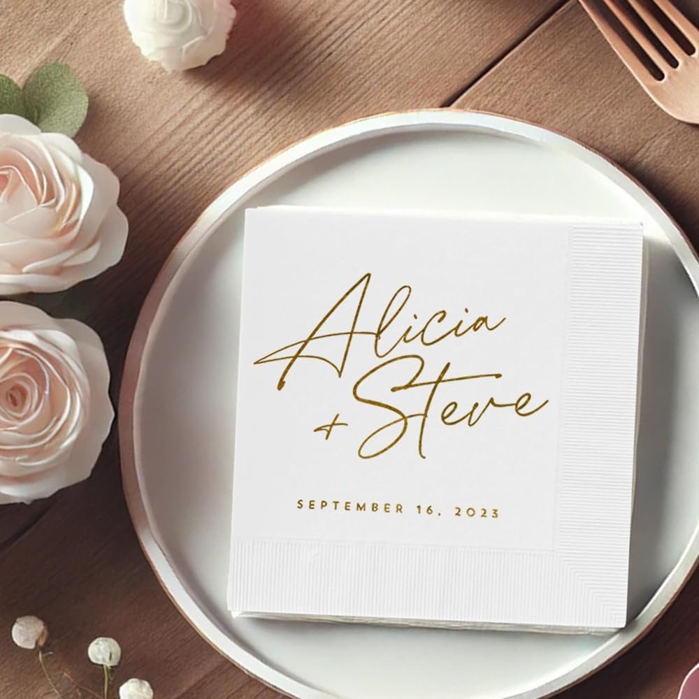 Wholesale Custom Monogrammed Wedding Cocktail Dinner Napkins Bridal Shower Engagement Party Decor Supplier