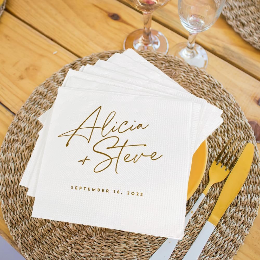 Wholesale Custom Monogrammed Wedding Cocktail Dinner Napkins Bridal Shower Engagement Party Decor Supplier