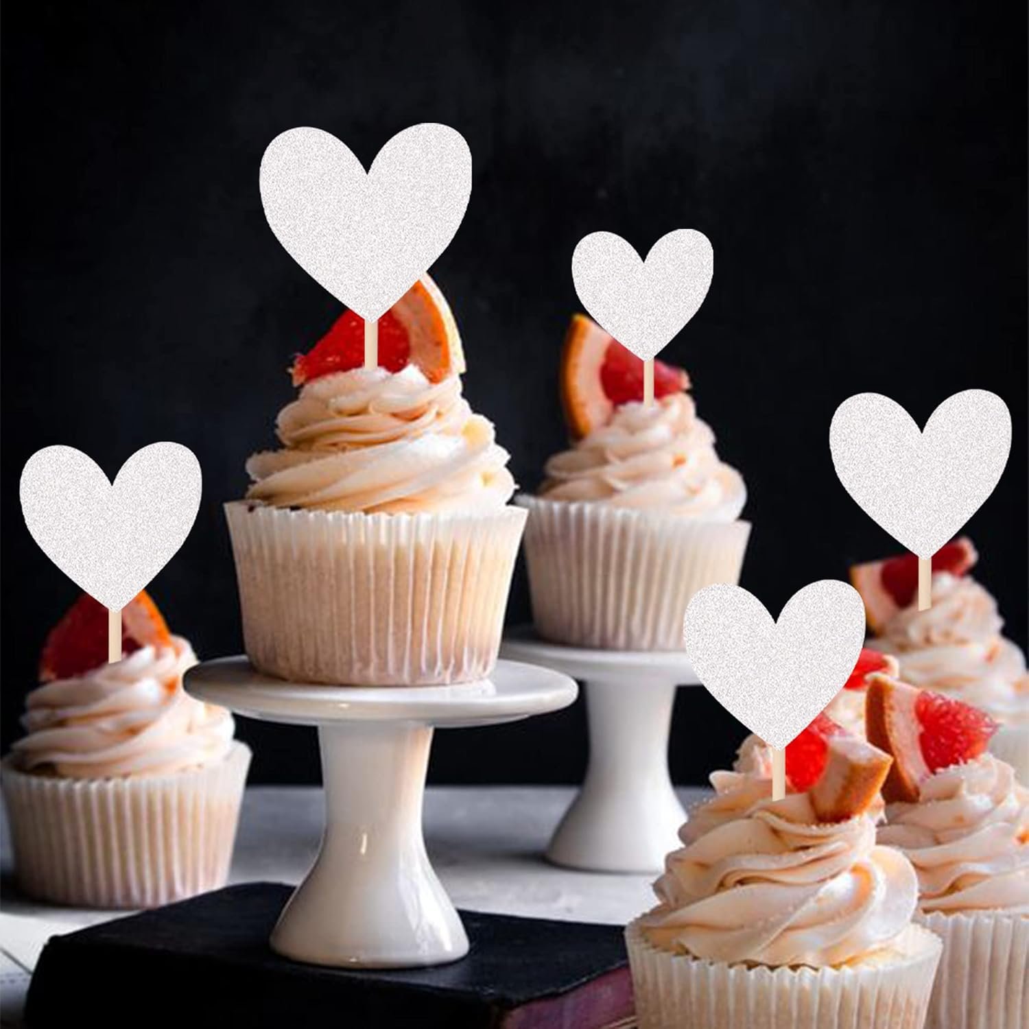 Wholesale 30 PCS Silver Glitter Love Heart Mixed Size Cupcake Toppers Picks Wedding Engagement Anniversary Bridal Shower Birthday Valentine's Day Party Decorations Supplier