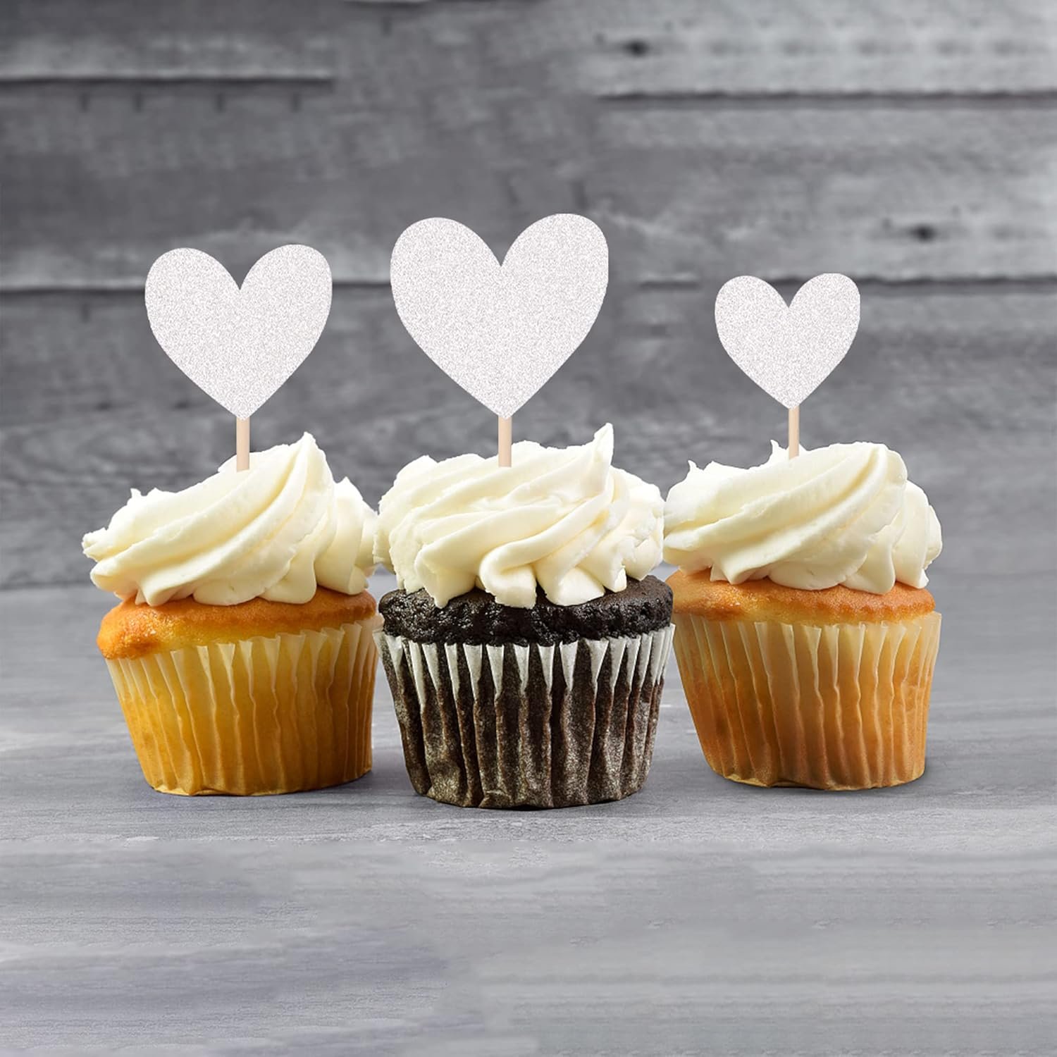 Wholesale 30 PCS Silver Glitter Love Heart Mixed Size Cupcake Toppers Picks Wedding Engagement Anniversary Bridal Shower Birthday Valentine's Day Party Decorations Supplier