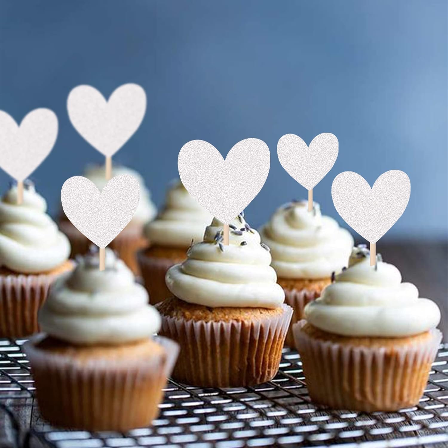 Wholesale 30 PCS Silver Glitter Love Heart Mixed Size Cupcake Toppers Picks Wedding Engagement Anniversary Bridal Shower Birthday Valentine's Day Party Decorations Supplier