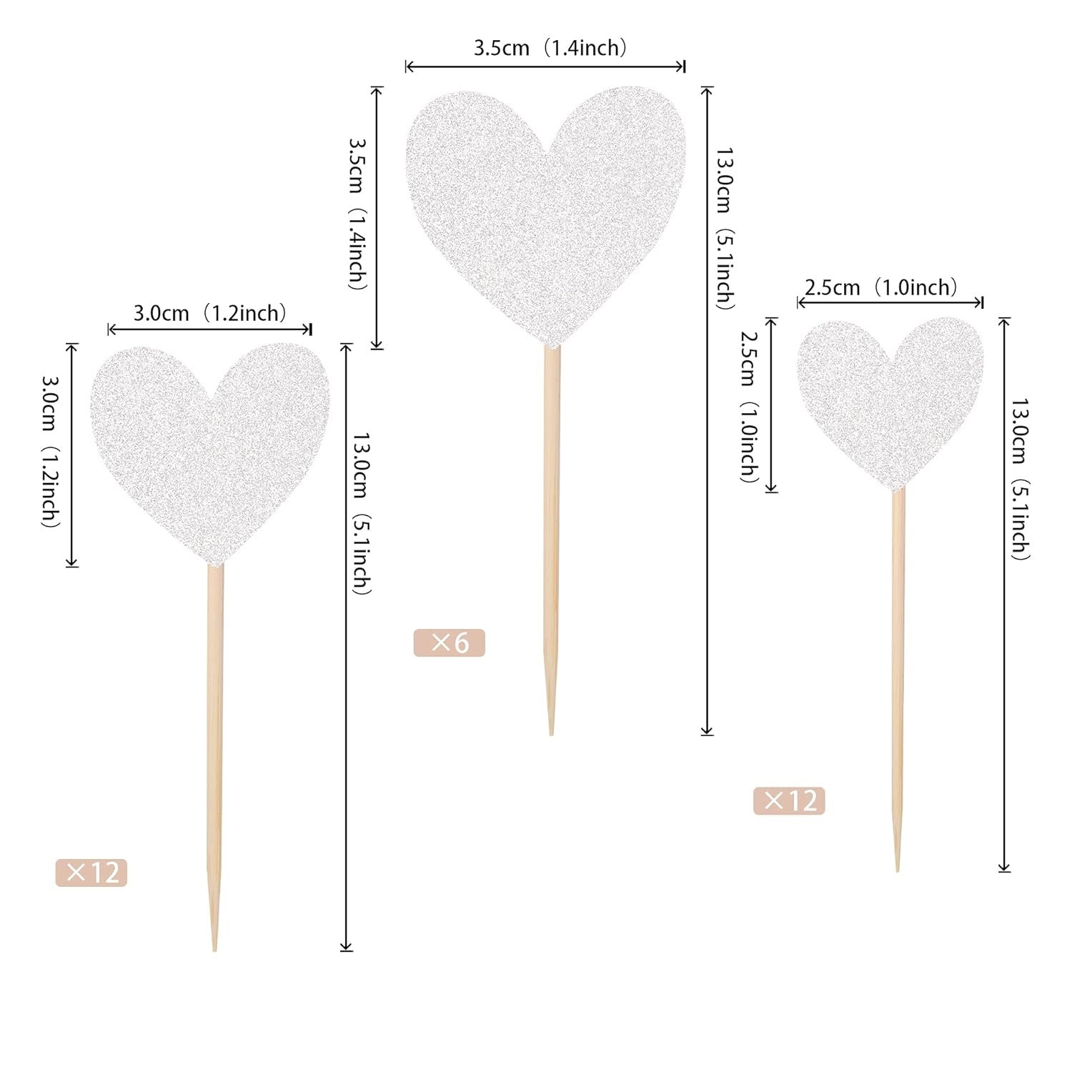 Wholesale 30 PCS Silver Glitter Love Heart Mixed Size Cupcake Toppers Picks Wedding Engagement Anniversary Bridal Shower Birthday Valentine's Day Party Decorations Supplier