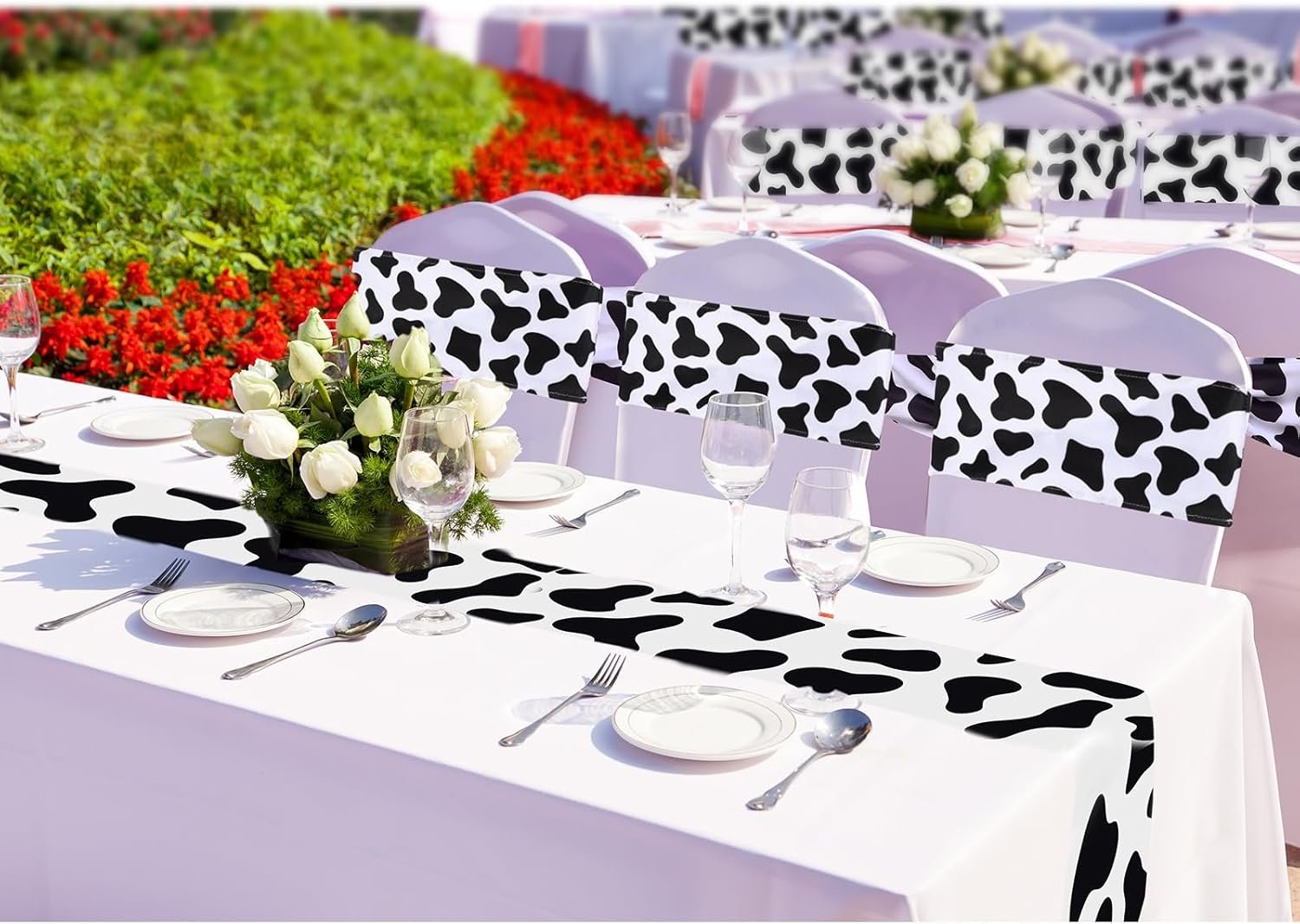 Wholesale 24 Pcs Cow Stripe Spandex Chair Sashes Animal Print Elastic Bands Ties Without Buckle for Safari Jungle Theme Party Birthday Decor Supplier