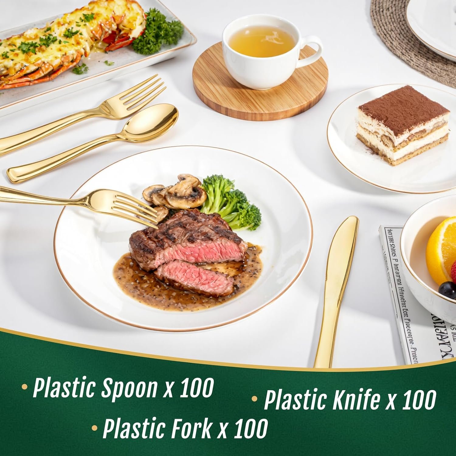 Wholesale 300 Pieces Heavy Duty Gold Plastic Disposable Silverware Cutlery Set 100 Forks 100 Spoons 100 Knives for Parties Valentine's Day Supplier