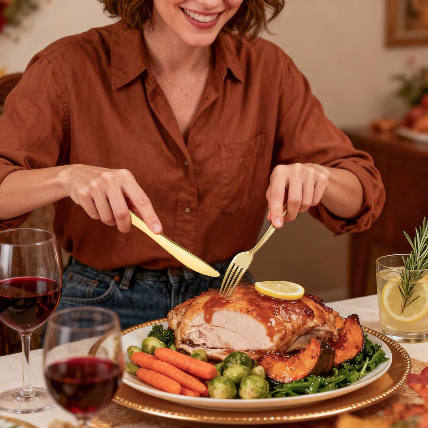 Wholesale 300 Pieces Heavy Duty Gold Plastic Disposable Silverware Cutlery Set 100 Forks 100 Spoons 100 Knives for Parties Valentine's Day Supplier