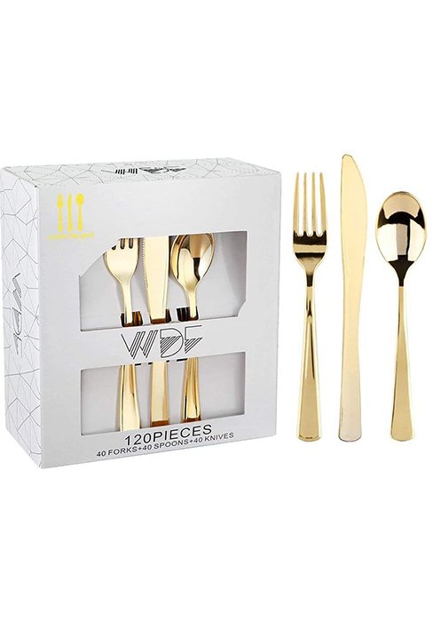 Wholesale 300 Pieces Heavy Duty Gold Plastic Disposable Silverware Cutlery Set 100 Forks 100 Spoons 100 Knives for Parties Valentine's Day Supplier