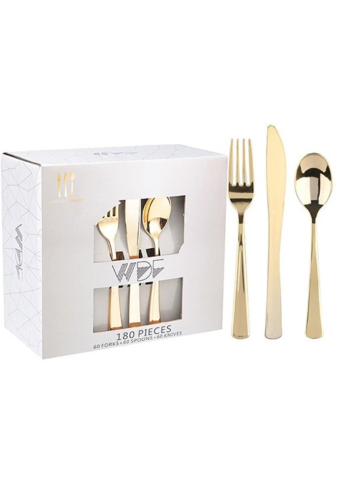 Wholesale 300 Pieces Heavy Duty Gold Plastic Disposable Silverware Cutlery Set 100 Forks 100 Spoons 100 Knives for Parties Valentine's Day Supplier
