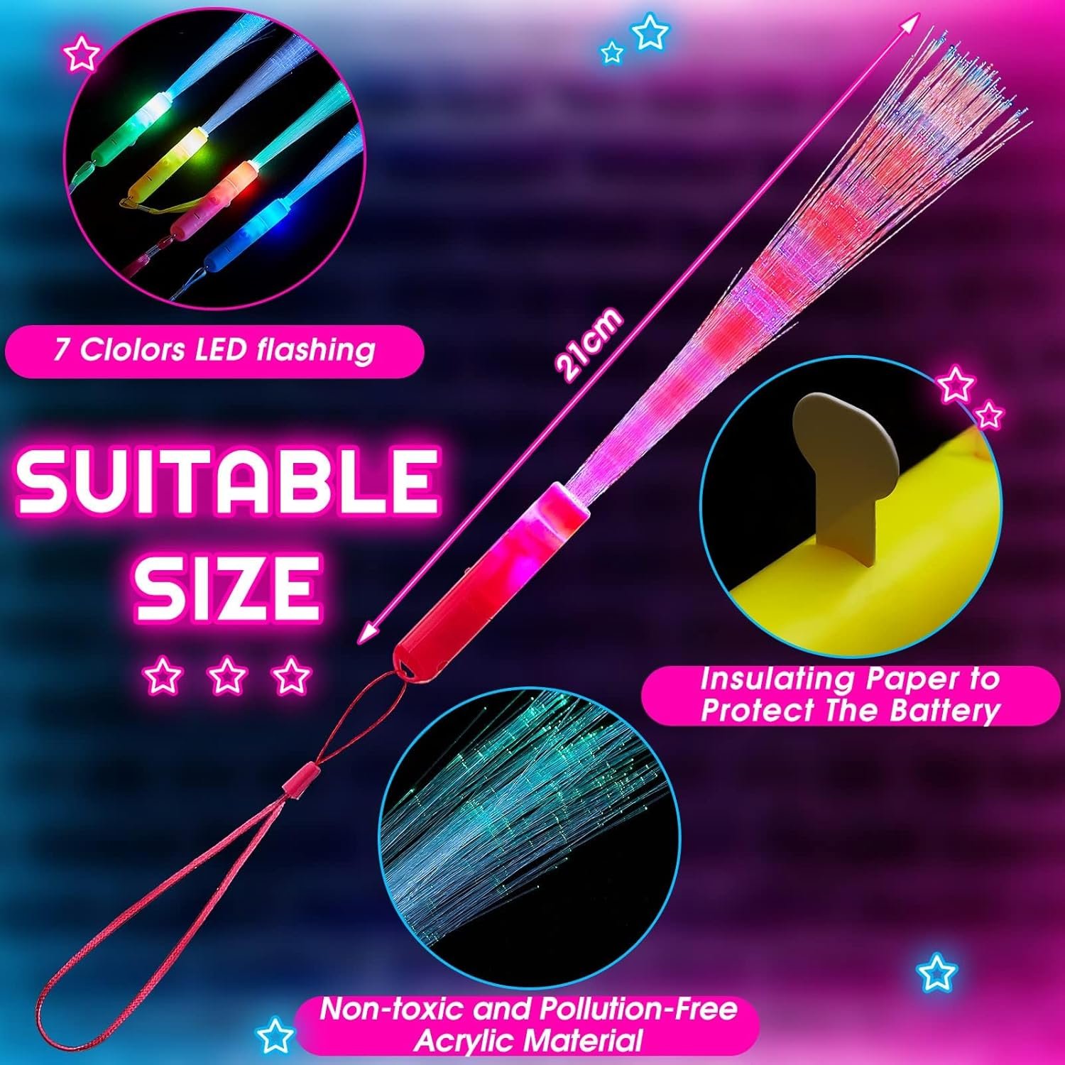 Wholesale 10 Pieces LED Fiber Optic Colorful Flashing Glow Wands for Wedding Neon Party Favors Supplies (Classic Color) Supplier