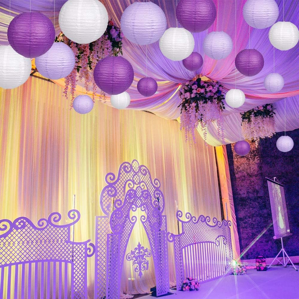 Wholesale Decorative Round Hanging Paper Lanterns for Bachelorette Engagement Birthday Parties Purple/Lavender/White 15pcs Supplier