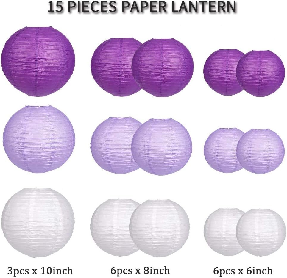 Wholesale Decorative Round Hanging Paper Lanterns for Bachelorette Engagement Birthday Parties Purple/Lavender/White 15pcs Supplier