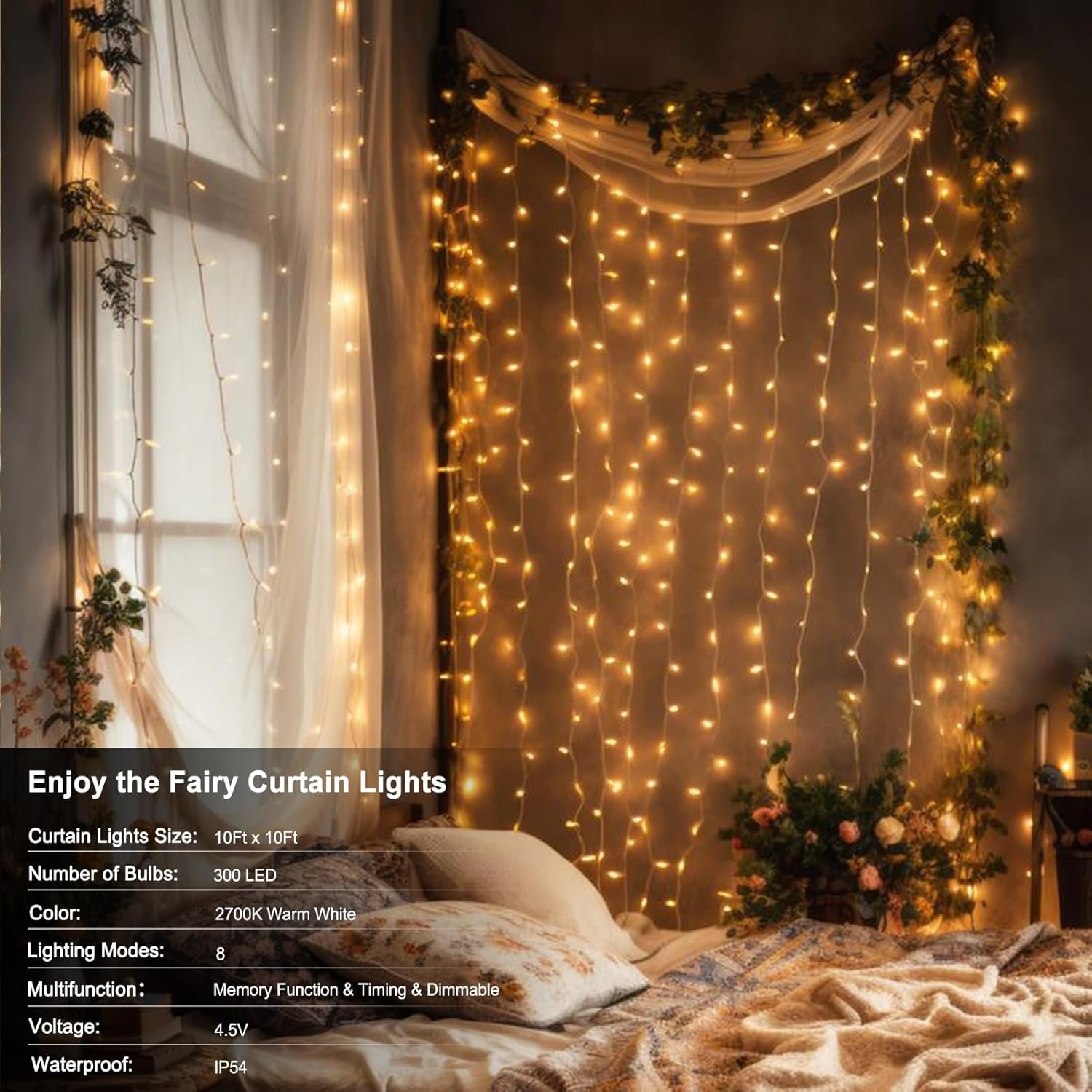 Wholesale 300 LED Battery Operated Fairy Curtain Lights 9.8ft×9.8ft with Remote Timer for Bedroom Patio Wedding Backdrop Party Décor Warm White Supplier