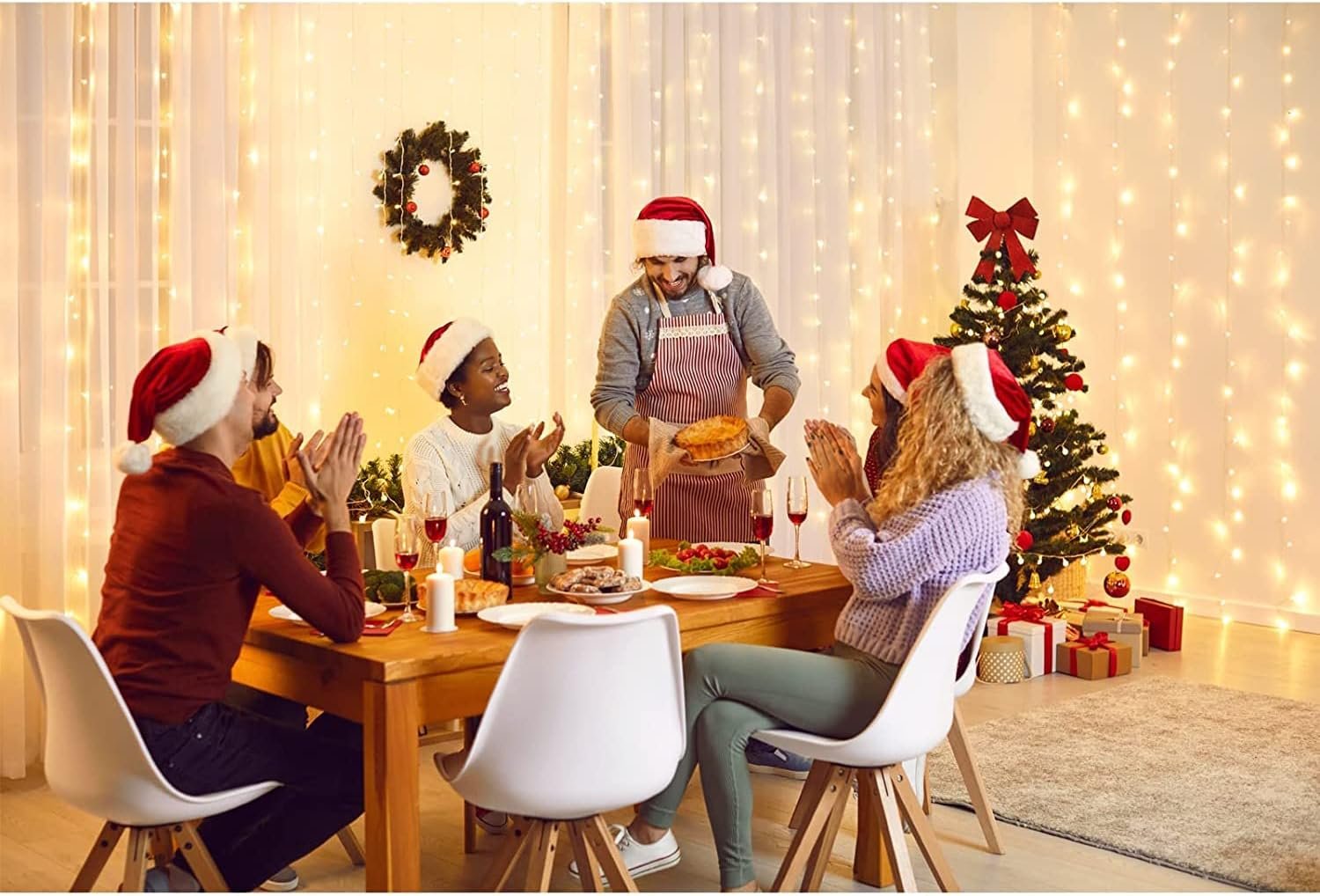 Wholesale 300 LED Battery Operated Fairy Curtain Lights 9.8ft×9.8ft with Remote Timer for Bedroom Patio Wedding Backdrop Party Décor Warm White Supplier