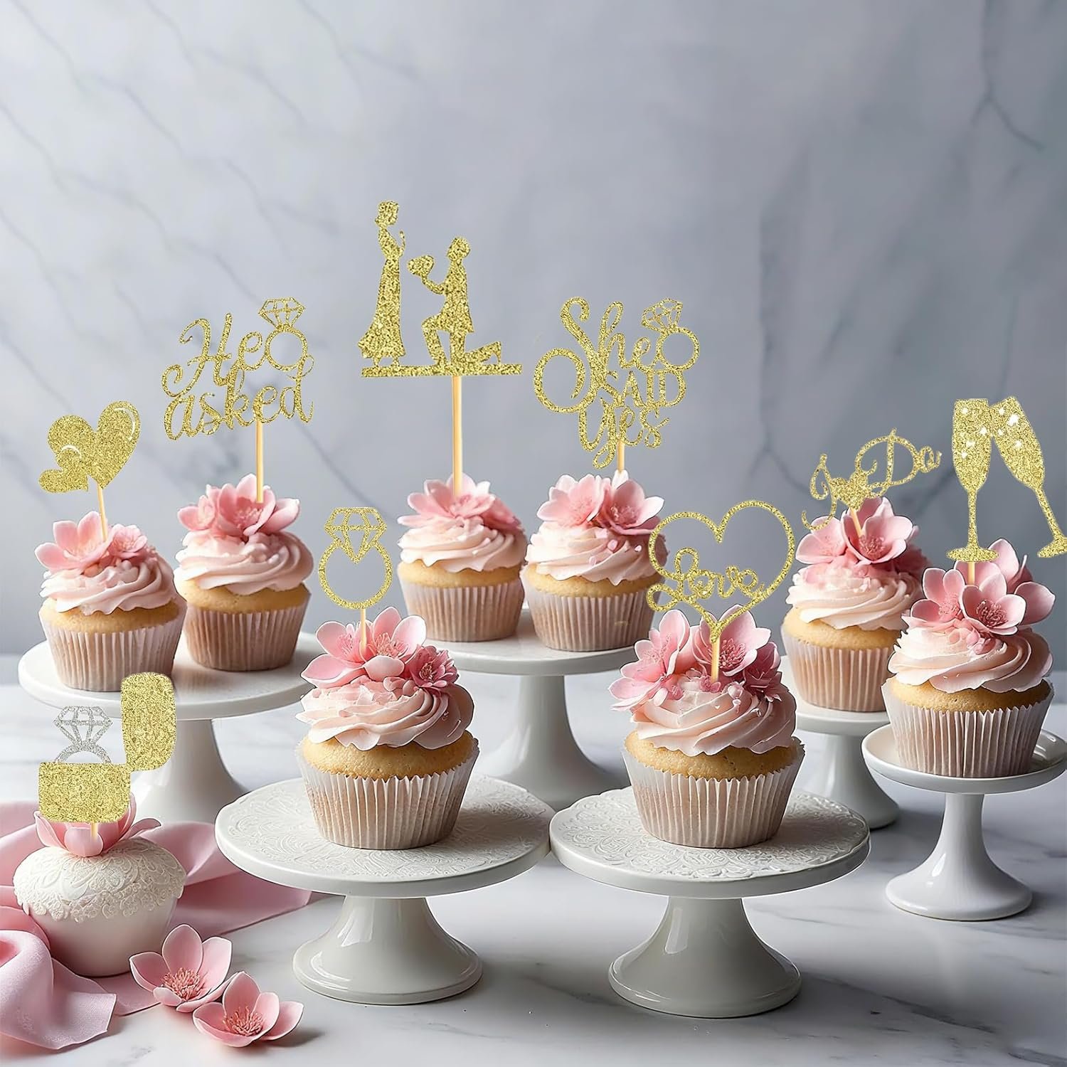 Wholesale 60 Pcs He Asked She Said Yes Engagement Cupcake Toppers Glitter Diamond Ring Heart Love I Do Picks for Wedding Party Cake Decorations Gold Supplier Wholesale 60 Pcs He Asked She Said Yes Engagement Cupcake Toppers Glitter Diamond Ring Heart Love I Do Picks for Wedding Party Cake Decorations Gold Supplier