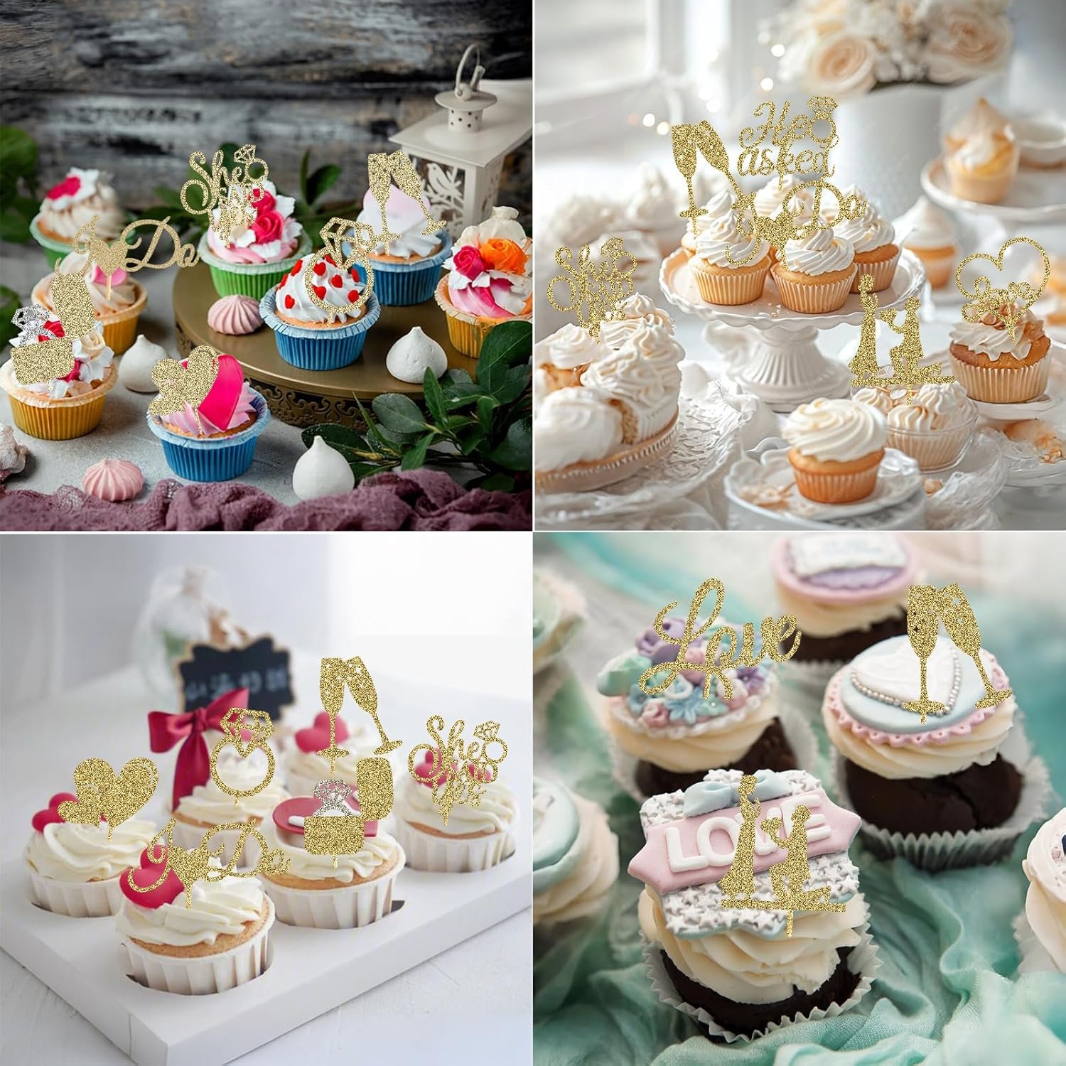 Wholesale 60 Pcs He Asked She Said Yes Engagement Cupcake Toppers Glitter Diamond Ring Heart Love I Do Picks for Wedding Party Cake Decorations Gold Supplier Wholesale 60 Pcs He Asked She Said Yes Engagement Cupcake Toppers Glitter Diamond Ring Heart Love I Do Picks for Wedding Party Cake Decorations Gold Supplier