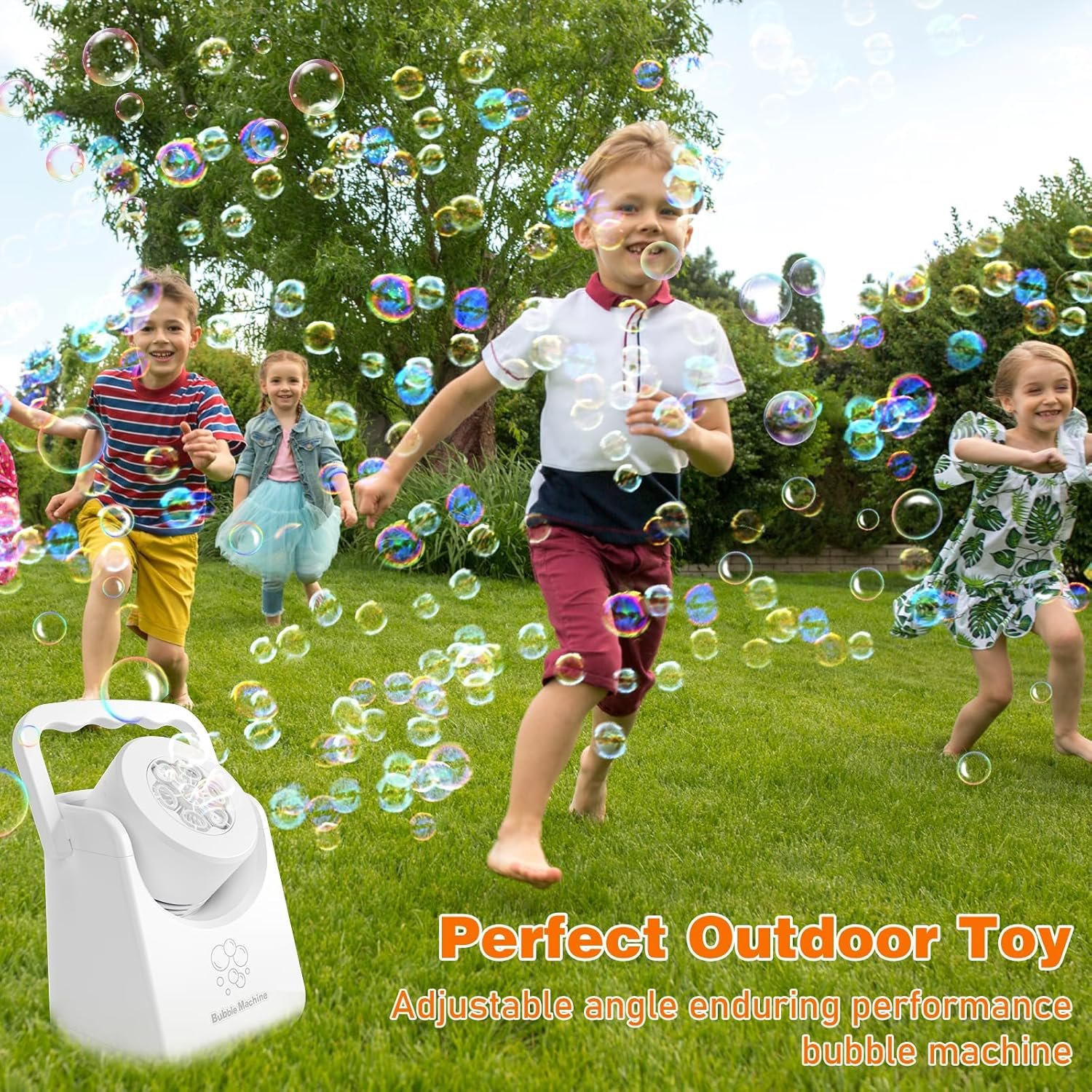 Wholesale Automatic Battery Operated Portable Bubble Machine 90° Adjustable Angle Kids Indoor Outdoor Party Wedding Toy White Supplier