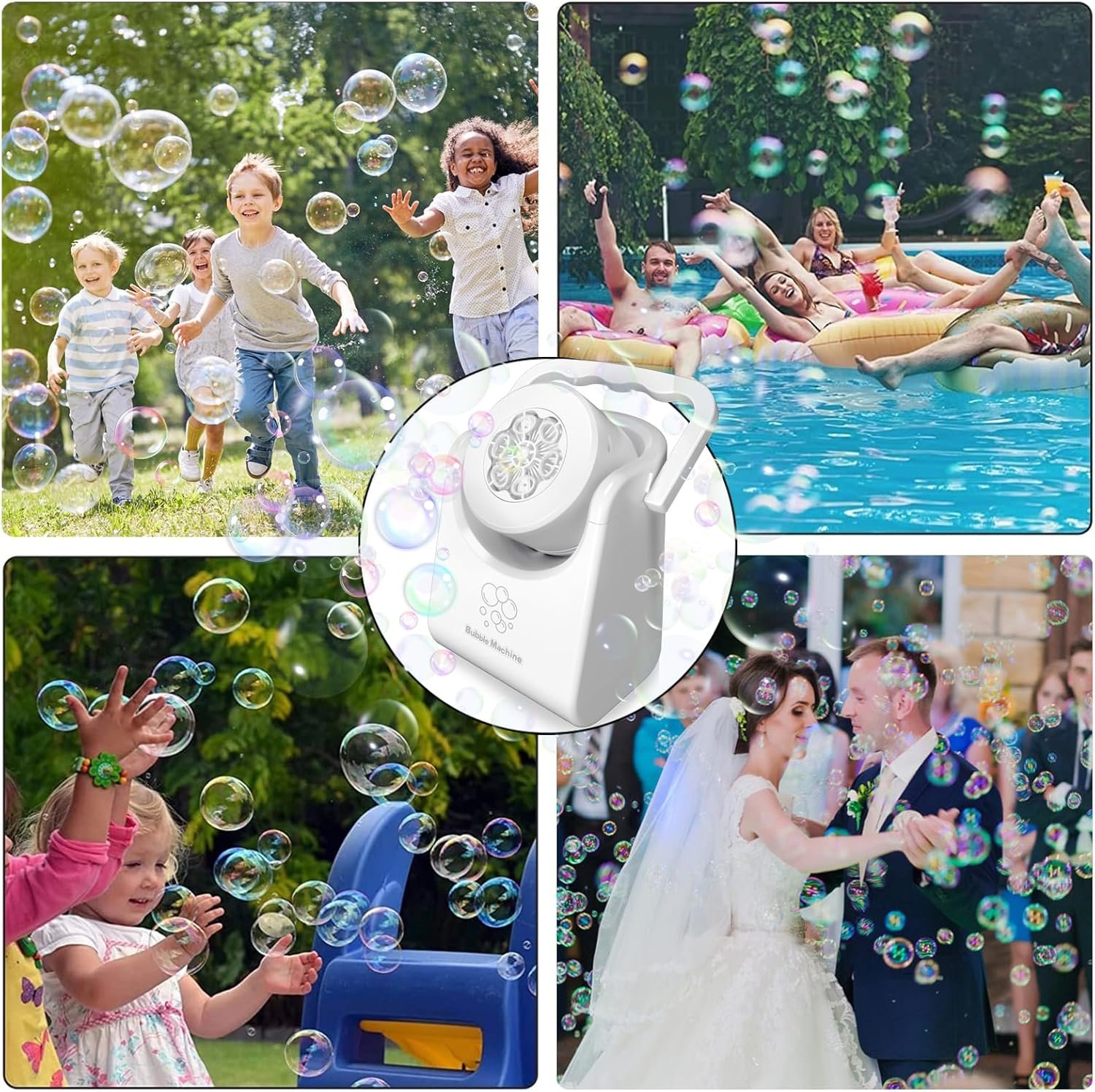 Wholesale Automatic Battery Operated Portable Bubble Machine 90° Adjustable Angle Kids Indoor Outdoor Party Wedding Toy White Supplier