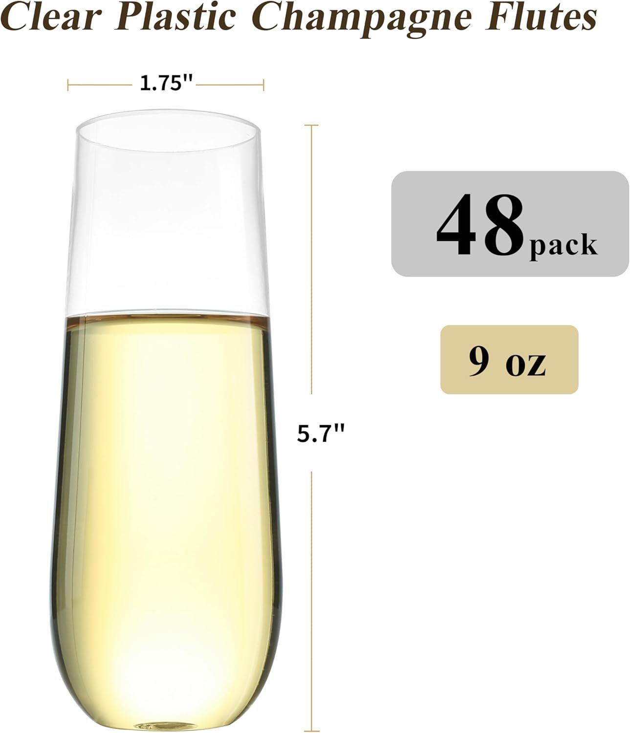 Wholesale 48 Pack 9 oz Stemless Plastic Champagne Flutes Clear Disposable Shatterproof BPA-Free Toasting Glasses for Party Graduation Wedding Supplier