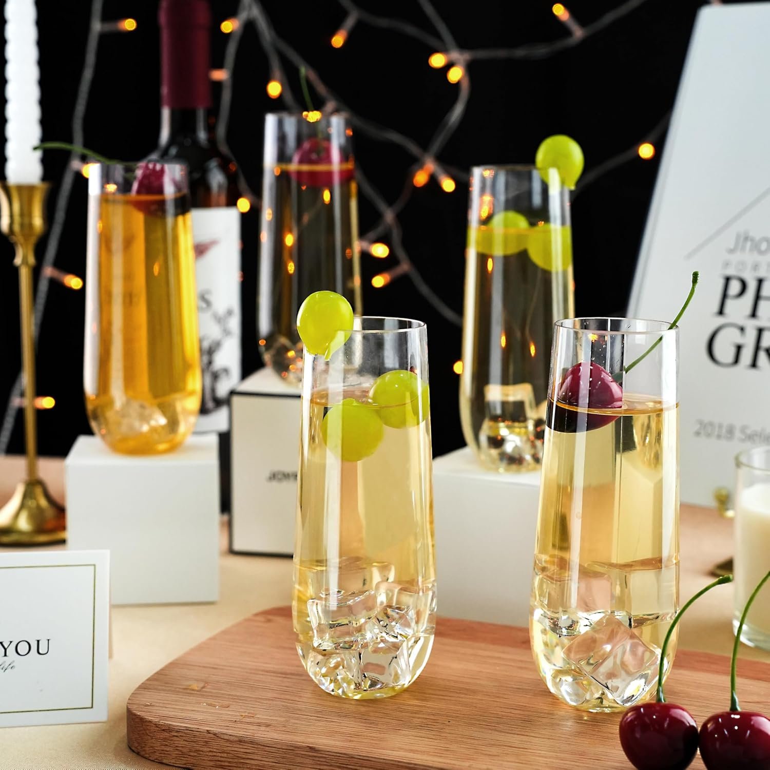 Wholesale 48 Pack 9 oz Stemless Plastic Champagne Flutes Clear Disposable Shatterproof BPA-Free Toasting Glasses for Party Graduation Wedding Supplier