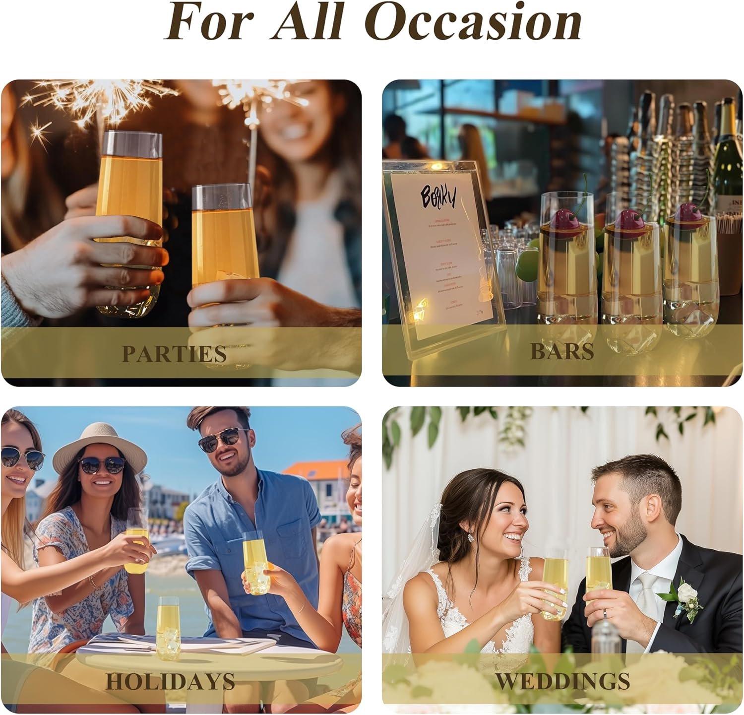 Wholesale 48 Pack 9 oz Stemless Plastic Champagne Flutes Clear Disposable Shatterproof BPA-Free Toasting Glasses for Party Graduation Wedding Supplier