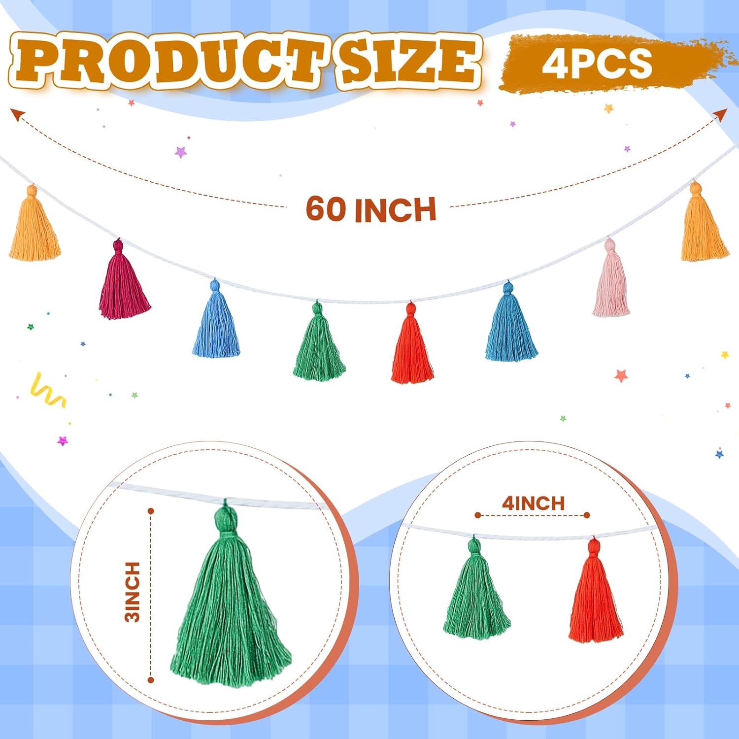 Wholesale 4 Pcs Rainbow Tassel Garland Colorful Boho Wall Hanging Banner for Birthday Wedding Baby Shower Party Classroom Bedroom Nursery Home Decor Multicolor 3.15 Inch Supplier