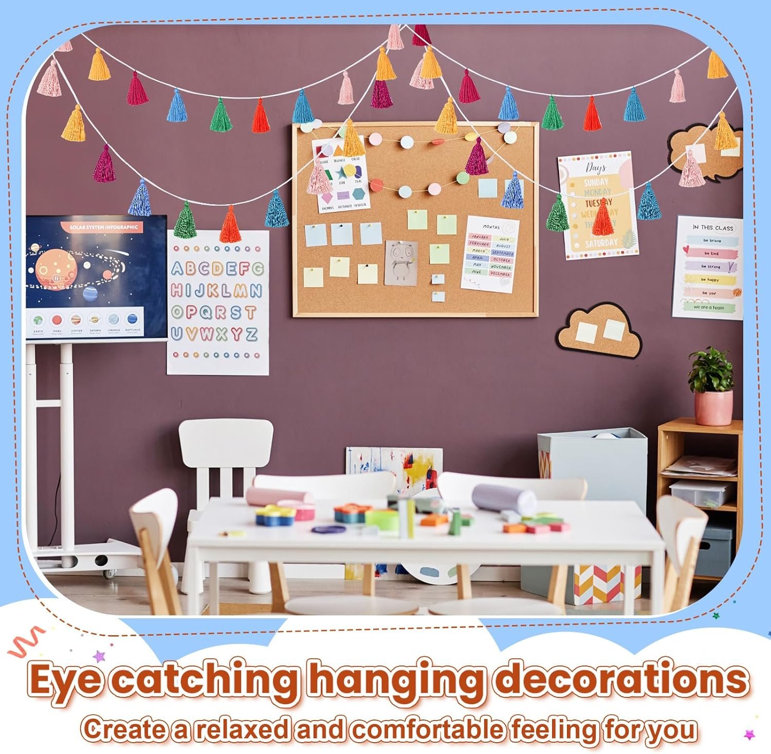 Wholesale 4 Pcs Rainbow Tassel Garland Colorful Boho Wall Hanging Banner for Birthday Wedding Baby Shower Party Classroom Bedroom Nursery Home Decor Multicolor 3.15 Inch Supplier