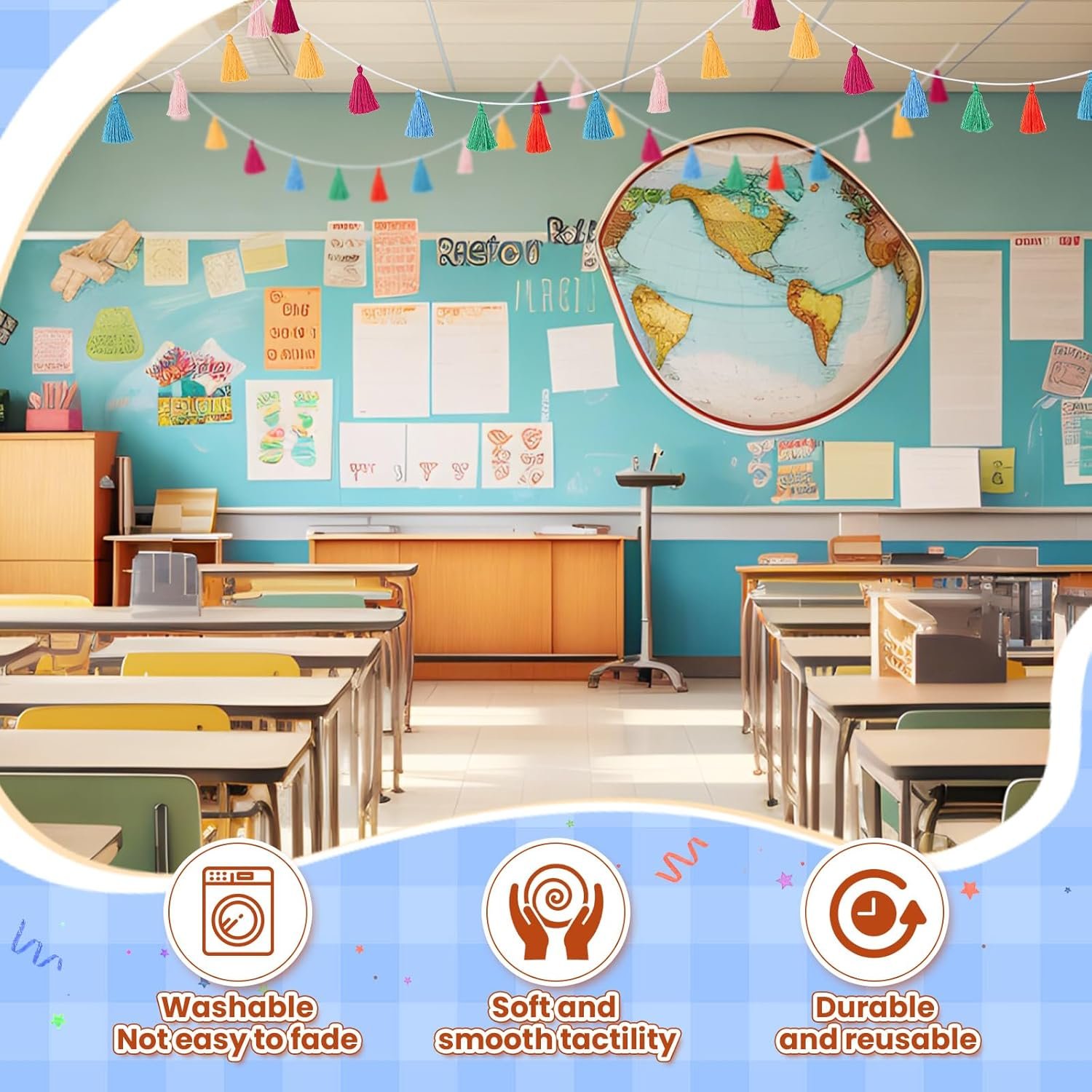 Wholesale 4 Pcs Rainbow Tassel Garland Colorful Boho Wall Hanging Banner for Birthday Wedding Baby Shower Party Classroom Bedroom Nursery Home Decor Multicolor 3.15 Inch Supplier