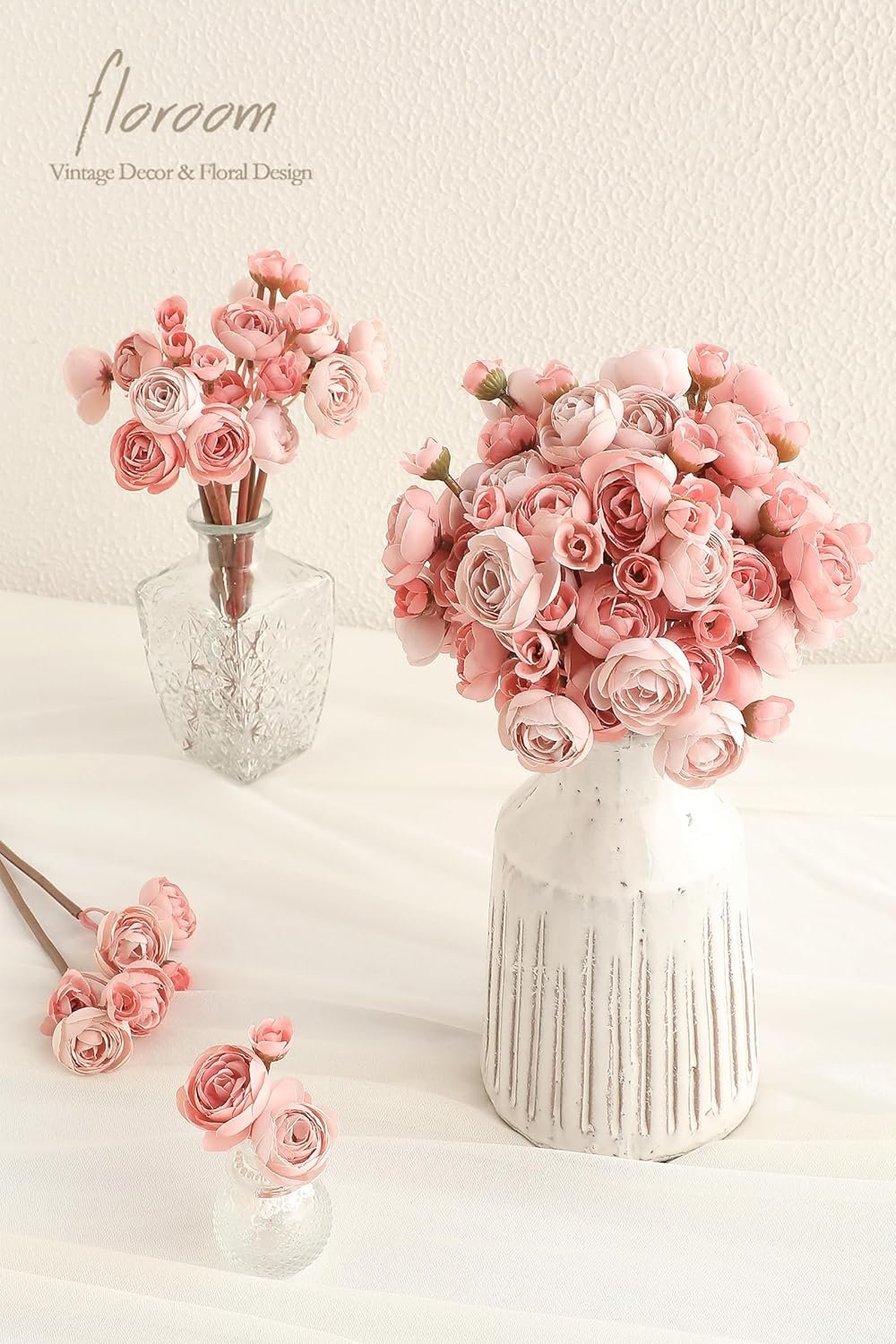 Wholesale 18 Pcs Dusty Rose Mini Ranunculus Artificial Faux Silk Flowers Bulk Fake Wedding Filler for DIY Bouquets Centerpieces Bridal Shower Decor Supplier