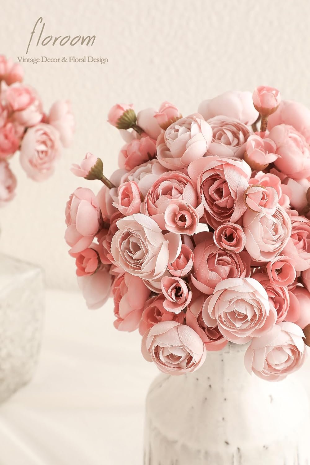 Wholesale 18 Pcs Dusty Rose Mini Ranunculus Artificial Faux Silk Flowers Bulk Fake Wedding Filler for DIY Bouquets Centerpieces Bridal Shower Decor Supplier