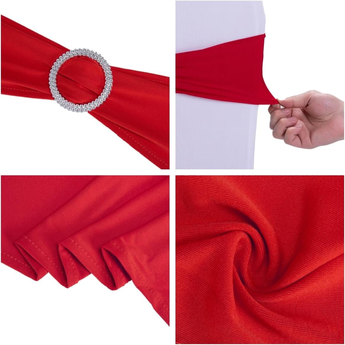 Wholesale 10 Pack Red Stretch Spandex Chair Sashes Elastic Bows with Buckle Wedding Party Banquet Event Decoration Supplier