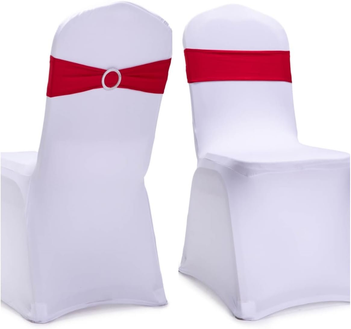 Wholesale 10 Pack Red Stretch Spandex Chair Sashes Elastic Bows with Buckle Wedding Party Banquet Event Decoration Supplier