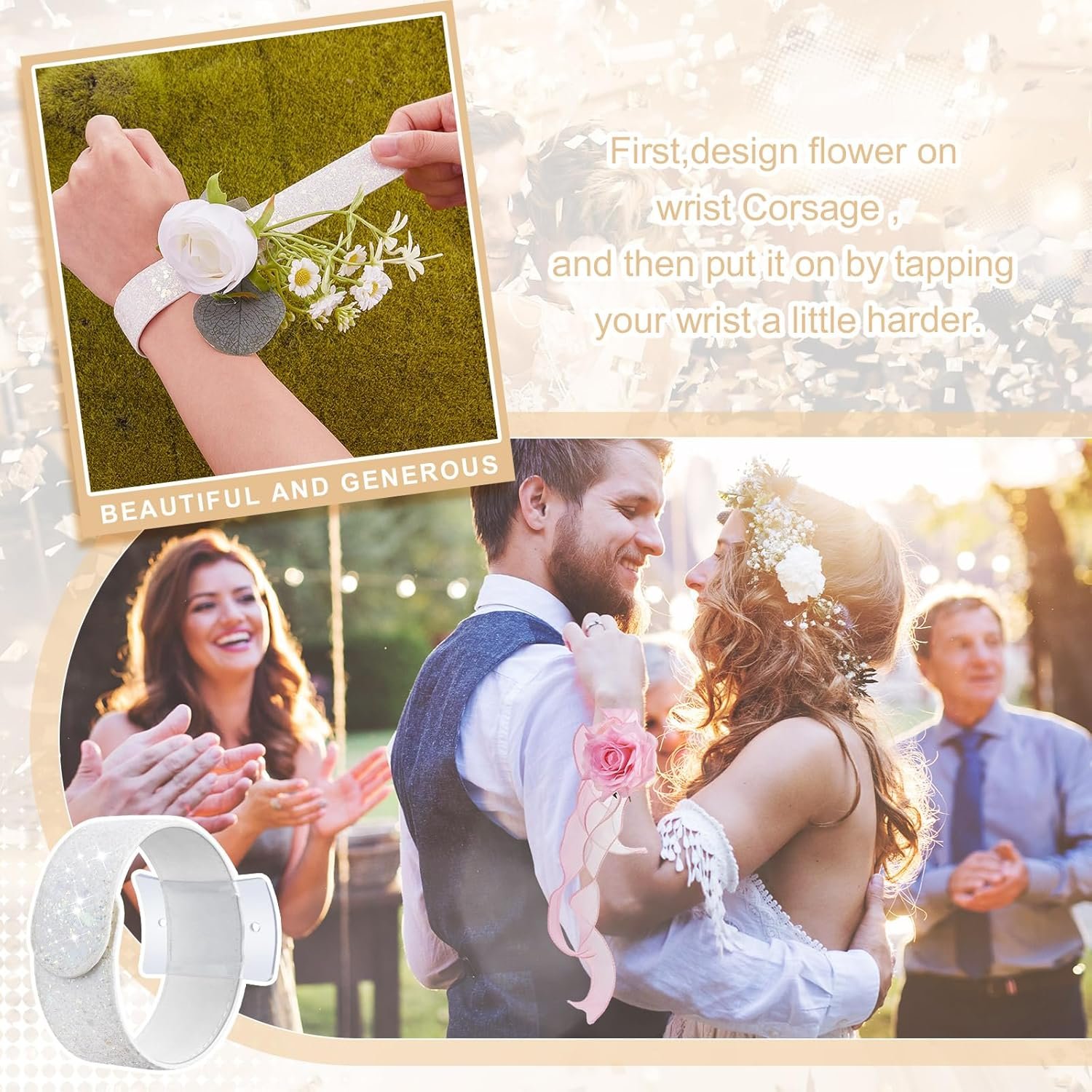 Wholesale 12 Pieces Floral Slaplet Wrist Corsage Bracelets Wedding DIY Accessories for Bridesmaid Prom Party White Supplier Wholesale 12 Pieces Floral Slaplet Wrist Corsage Bracelets Wedding DIY Accessories for Bridesmaid Prom Party White Supplier