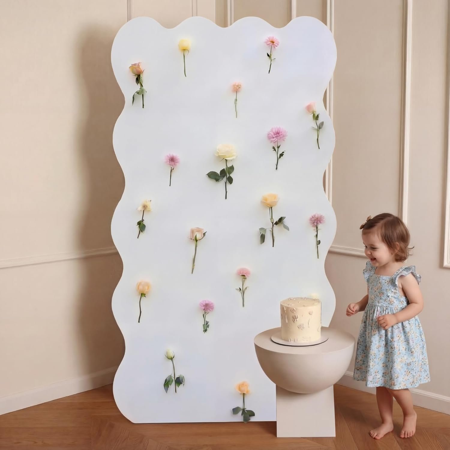 BrightRow 5ft Wildflower Cardboard Cutout Sets Wedding Decoration Scalloped Backdrop Standwith 24 Artificial flowers DIY Back Drops Set Decor for Bridal Baby Shower Birthday Party