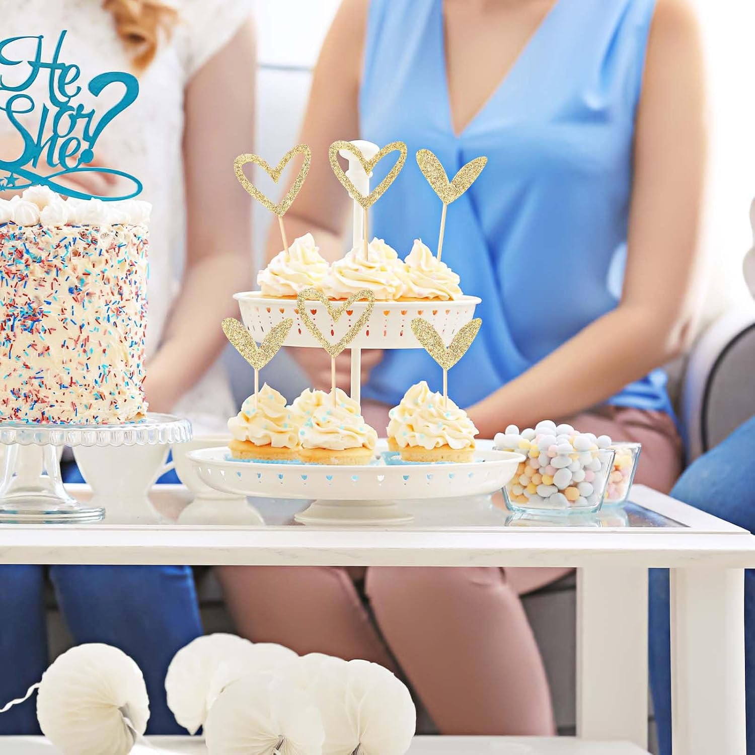 Wholesale 24 PCS Glitter Gold Love Heart Cupcake Toppers Sticks for Wedding Engagement Bridal Shower Valentine's Birthday Parties 2 Styles Supplier