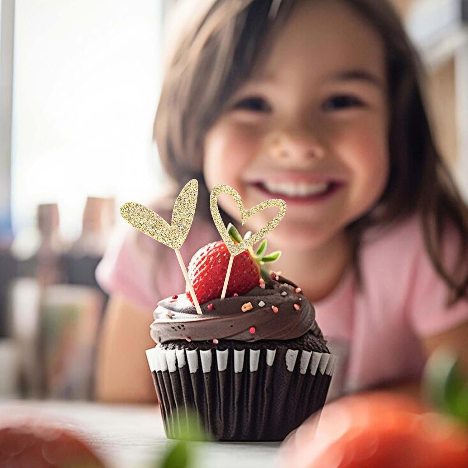 Wholesale 24 PCS Glitter Gold Love Heart Cupcake Toppers Sticks for Wedding Engagement Bridal Shower Valentine's Birthday Parties 2 Styles Supplier