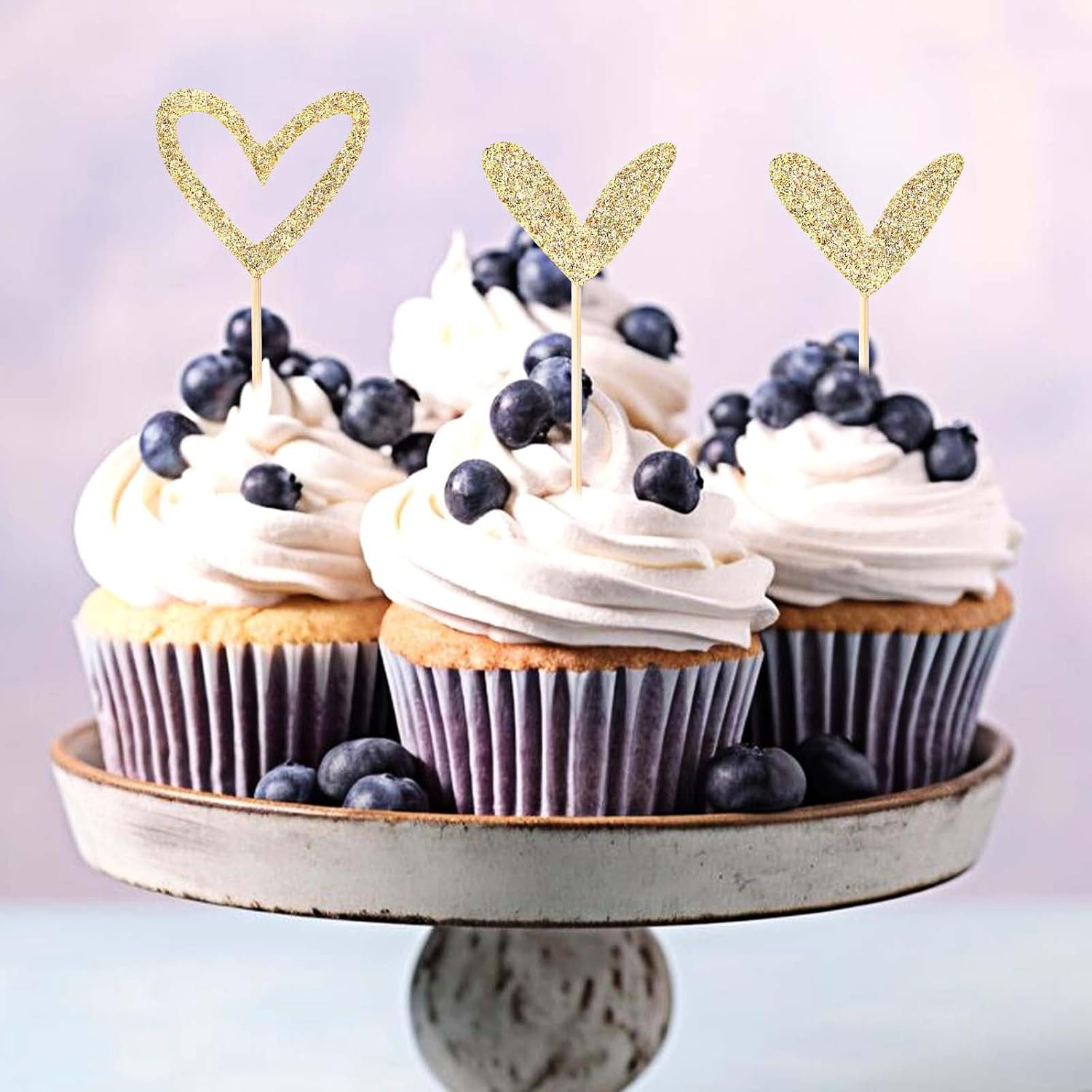 Wholesale 24 PCS Glitter Gold Love Heart Cupcake Toppers Sticks for Wedding Engagement Bridal Shower Valentine's Birthday Parties 2 Styles Supplier