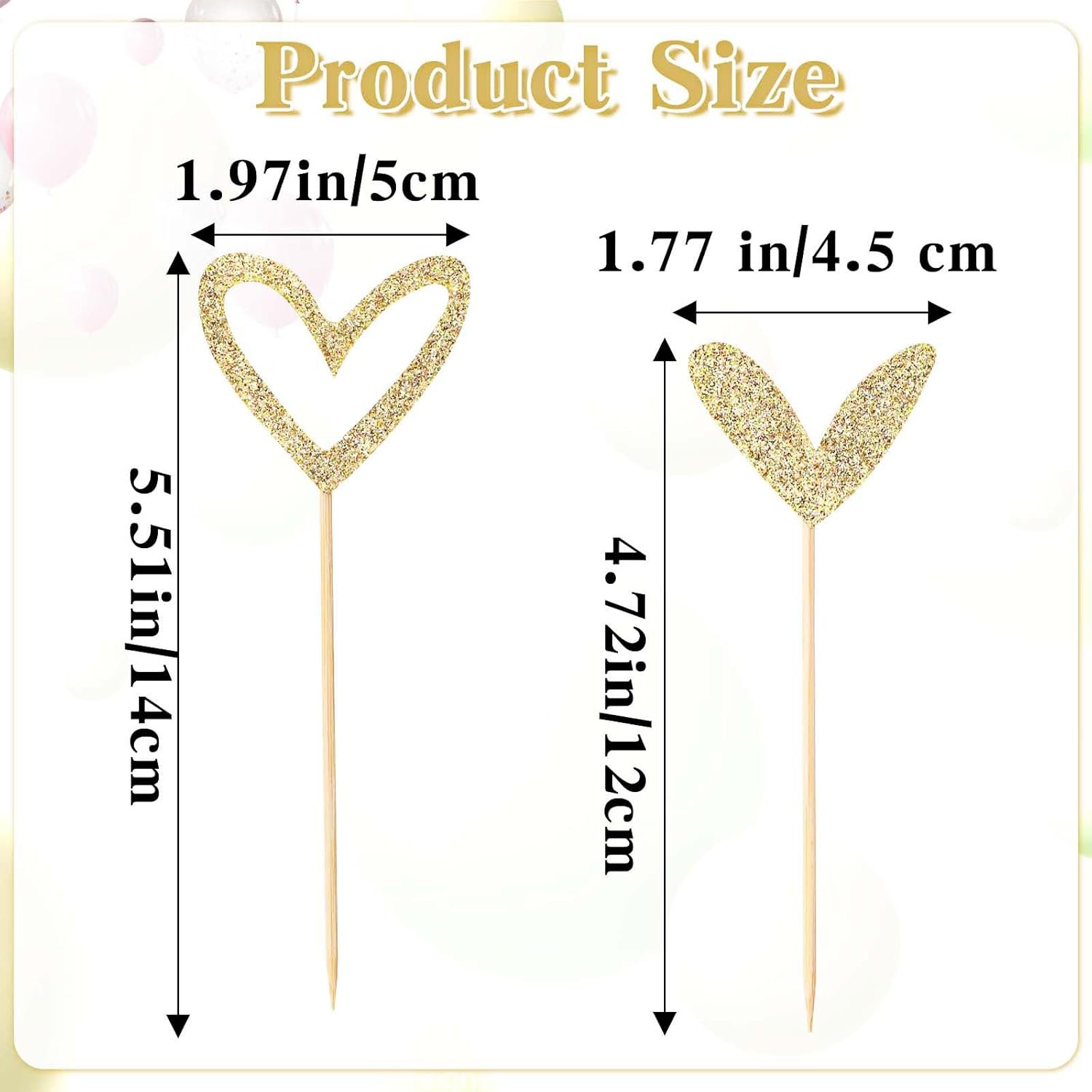 Wholesale 24 PCS Glitter Gold Love Heart Cupcake Toppers Sticks for Wedding Engagement Bridal Shower Valentine's Birthday Parties 2 Styles Supplier