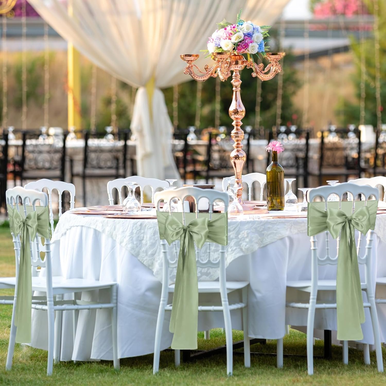 Wholesale 50 PCS Sage Green Satin Chair Sashes Bows Universal Ribbon Ties for Wedding Party Reception Events Banquets Hotel Decor (7x108 inch) Supplier Wholesale 50 PCS Sage Green Satin Chair Sashes Bows Universal Ribbon Ties for Wedding Party Reception Events Banquets Hotel Decor (7x108 inch) Supplier