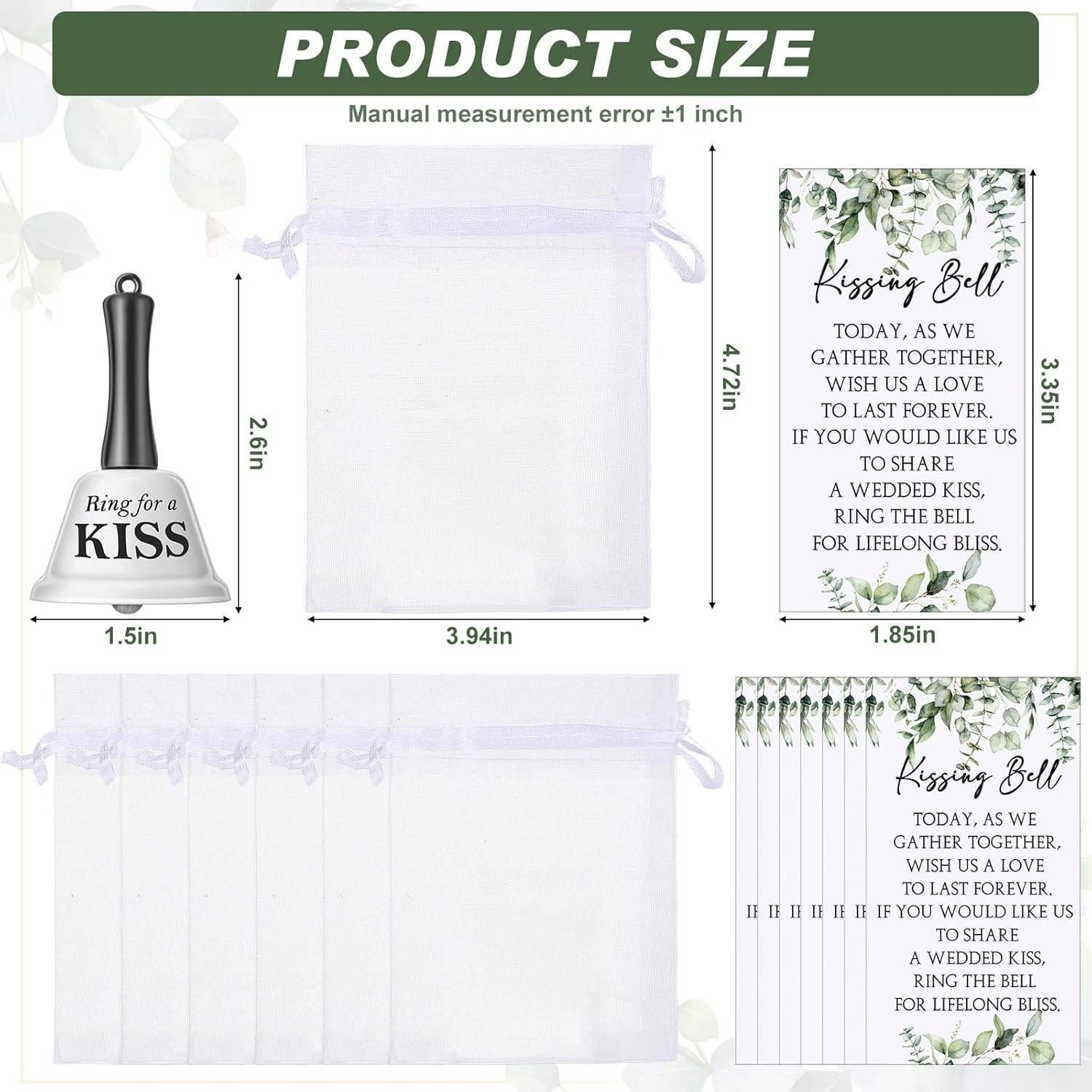 Wholesale Wedding Kissing Bells Bulk Party Favors Ring for Kiss with Greenery Cards Organza Bags Jute Rope Mini Bells Reception Goody Bags 60 Sets Supplier