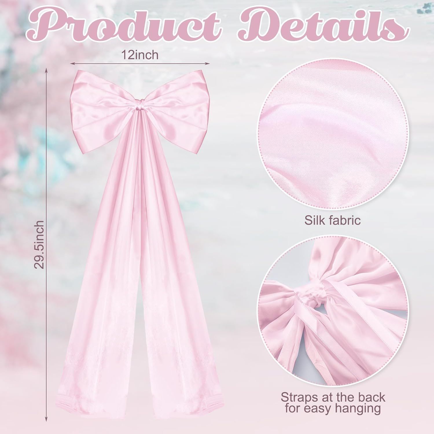 Wholesale Large Wedding Pew Bows with Long Tails 12 x 29.5 Inch Satin Ribbon Aisle Decorations for Bridal Shower Reception Ceremony Pink 12 Pcs Supplier