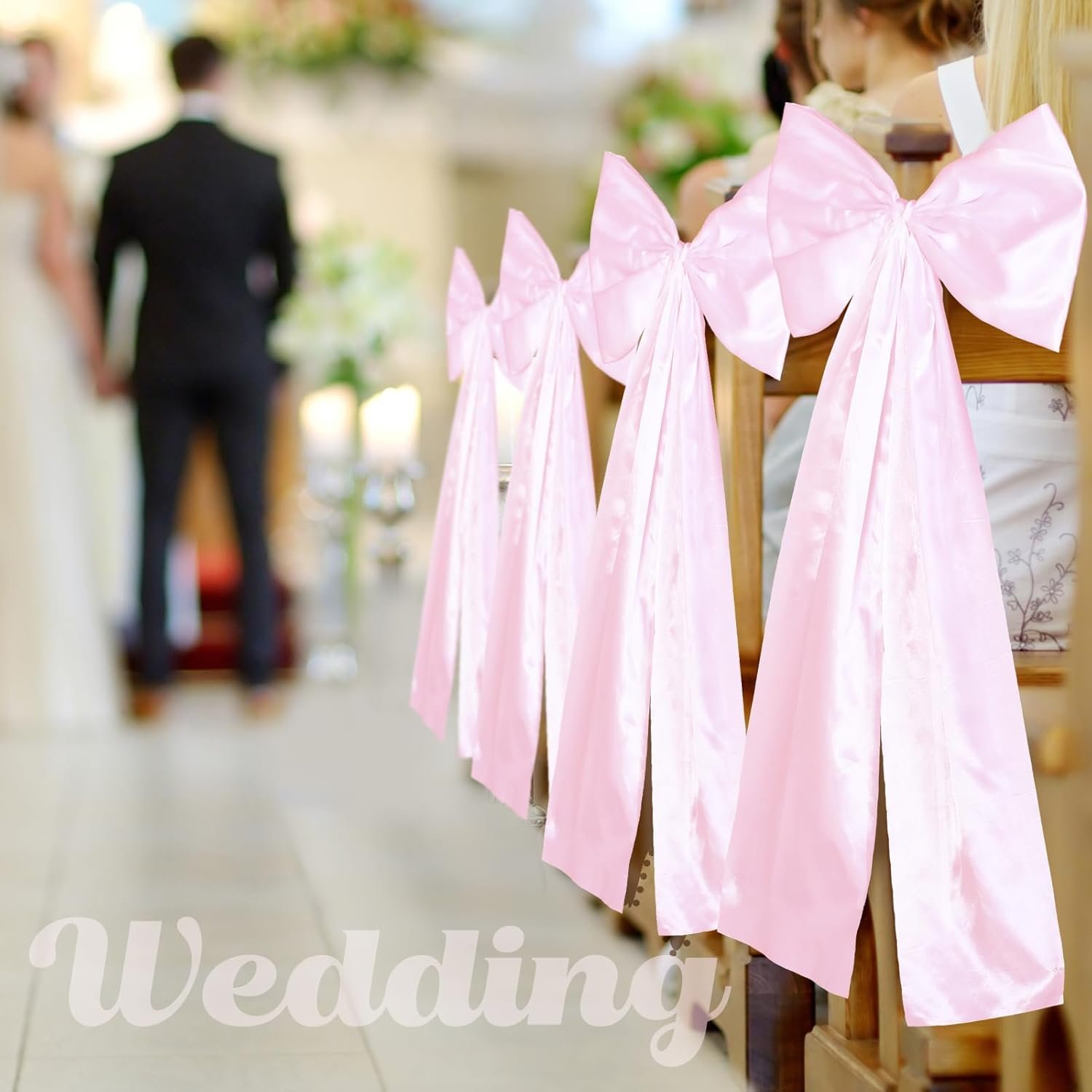 Wholesale Large Wedding Pew Bows with Long Tails 12 x 29.5 Inch Satin Ribbon Aisle Decorations for Bridal Shower Reception Ceremony Pink 12 Pcs Supplier