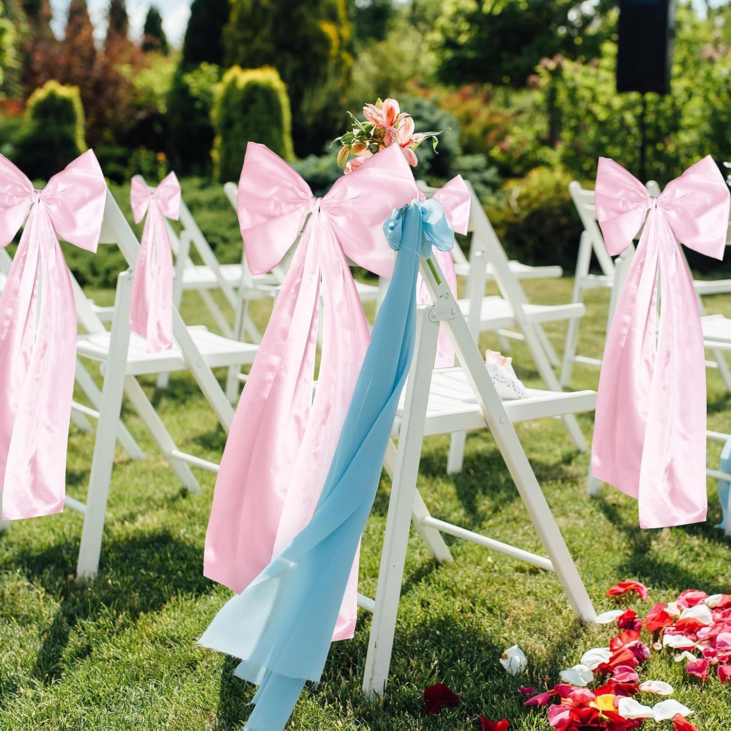 Wholesale Large Wedding Pew Bows with Long Tails 12 x 29.5 Inch Satin Ribbon Aisle Decorations for Bridal Shower Reception Ceremony Pink 12 Pcs Supplier