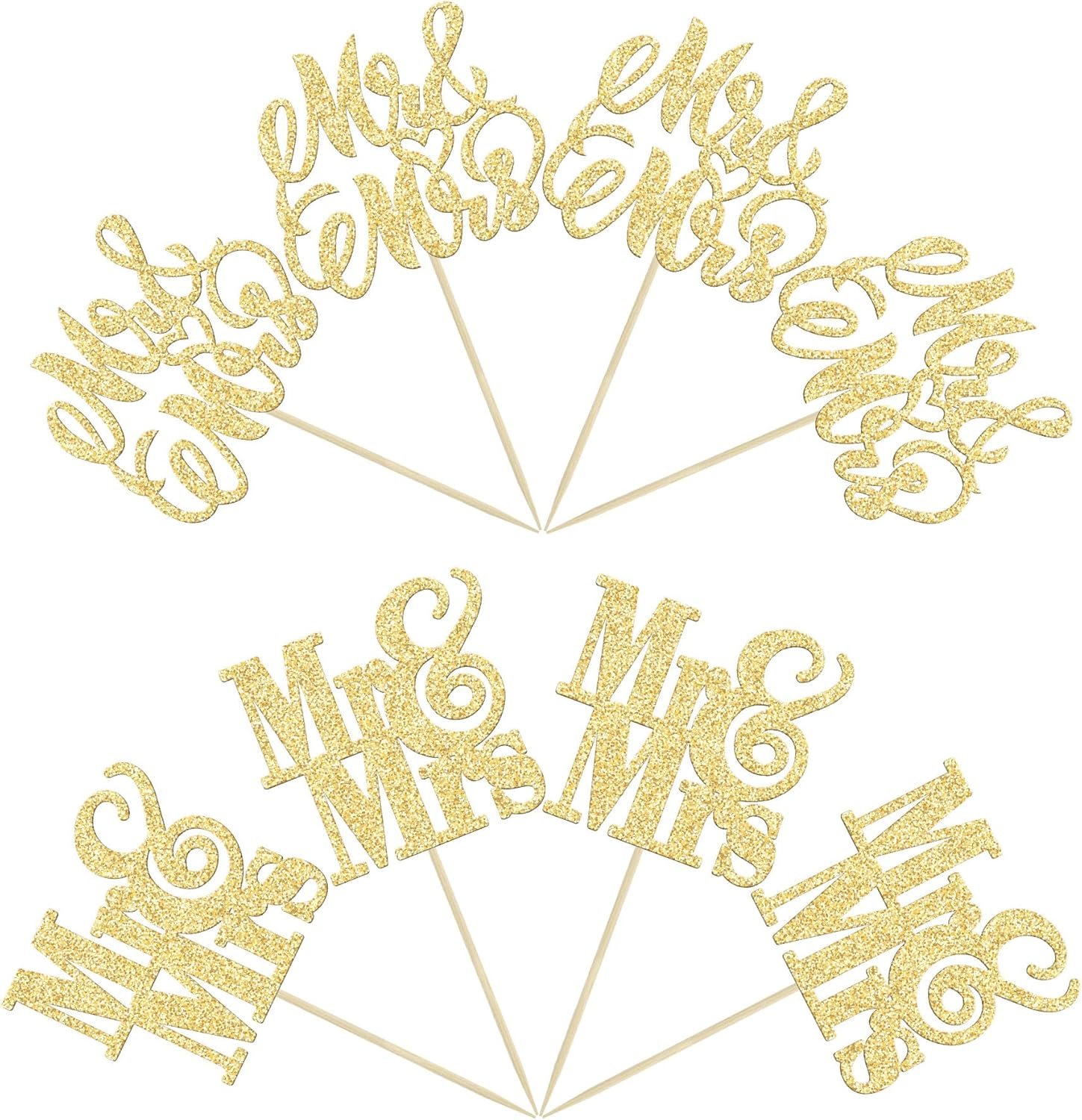 Wholesale 24Pcs Gold Glitter Mr & Mrs Cupcake Toppers Bridal Shower Wedding Engagement Birthday Party Cake Decorations Supplier Wholesale 24Pcs Gold Glitter Mr & Mrs Cupcake Toppers Bridal Shower Wedding Engagement Birthday Party Cake Decorations Supplier